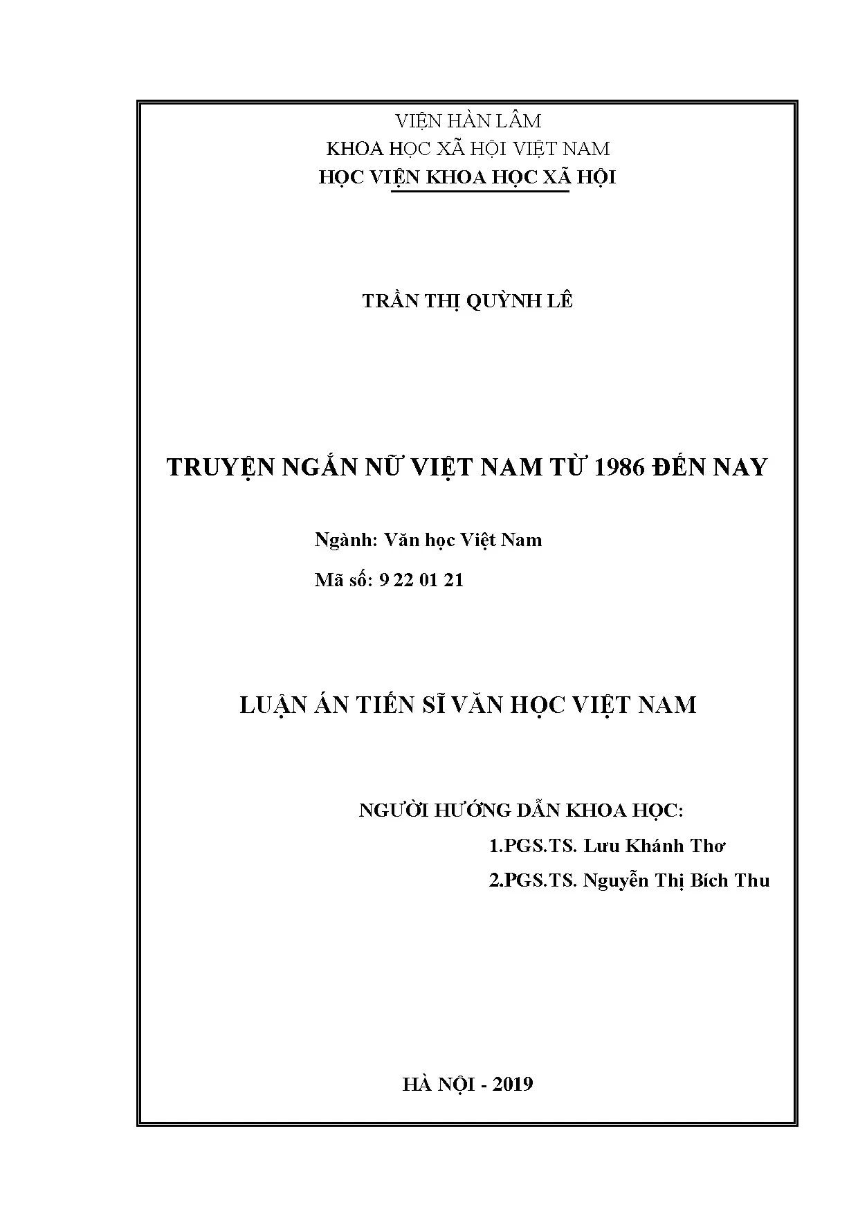 Nghiên cứu đặc điểm truyện ngắn nữ Việt Nam 1986-2019