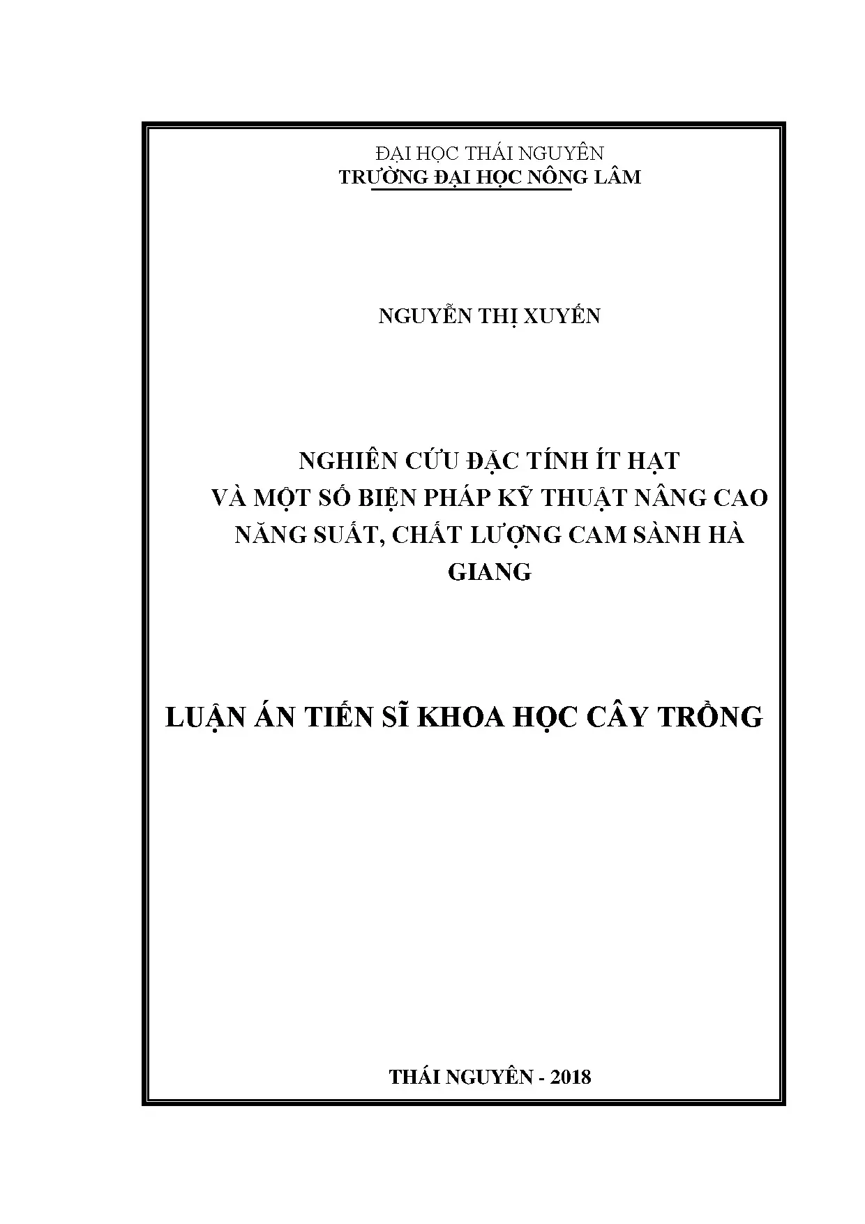 Nghiên cứu cam sành ít hạt Hà Giang và biện pháp kỹ thuật