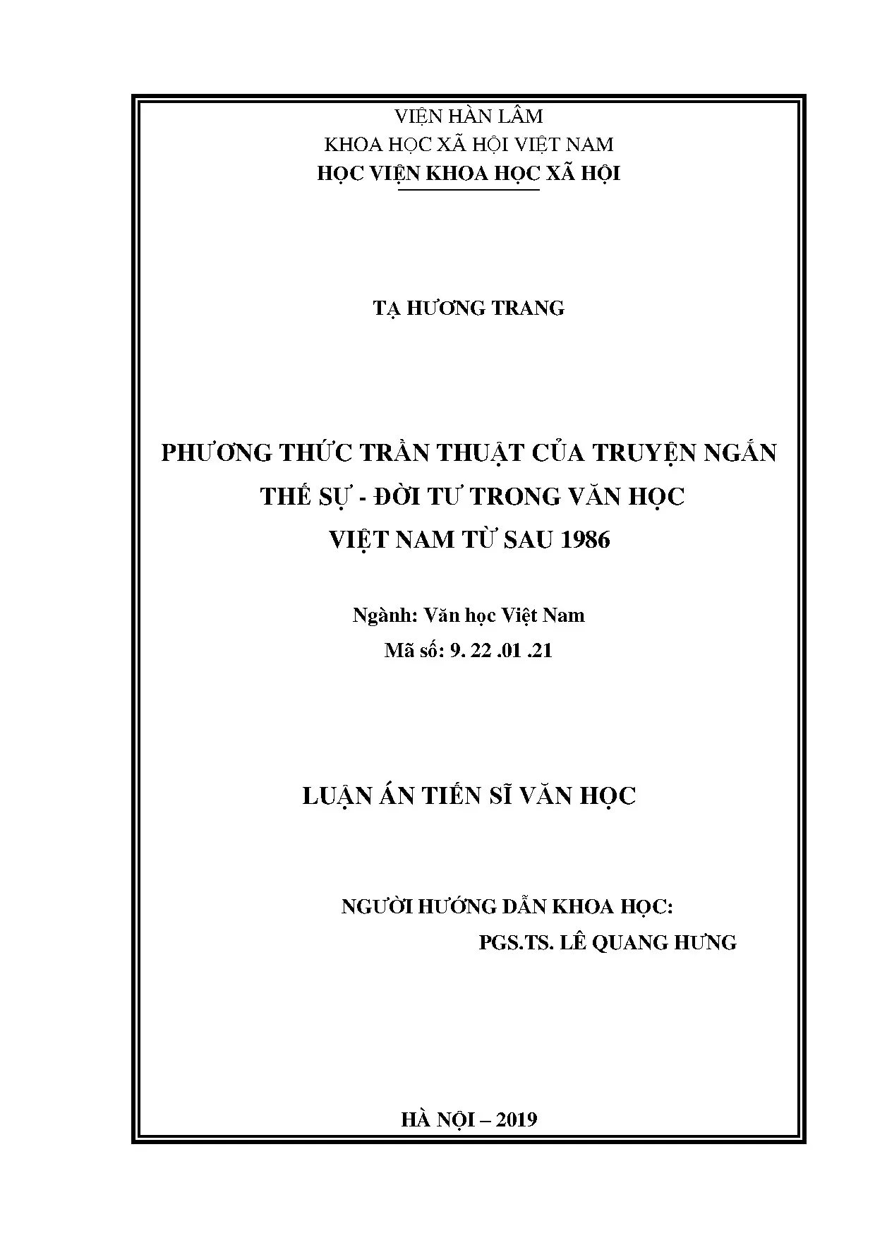 Phương thức trần thuật truyện ngắn thế sự đời tư Việt Nam sau 1986