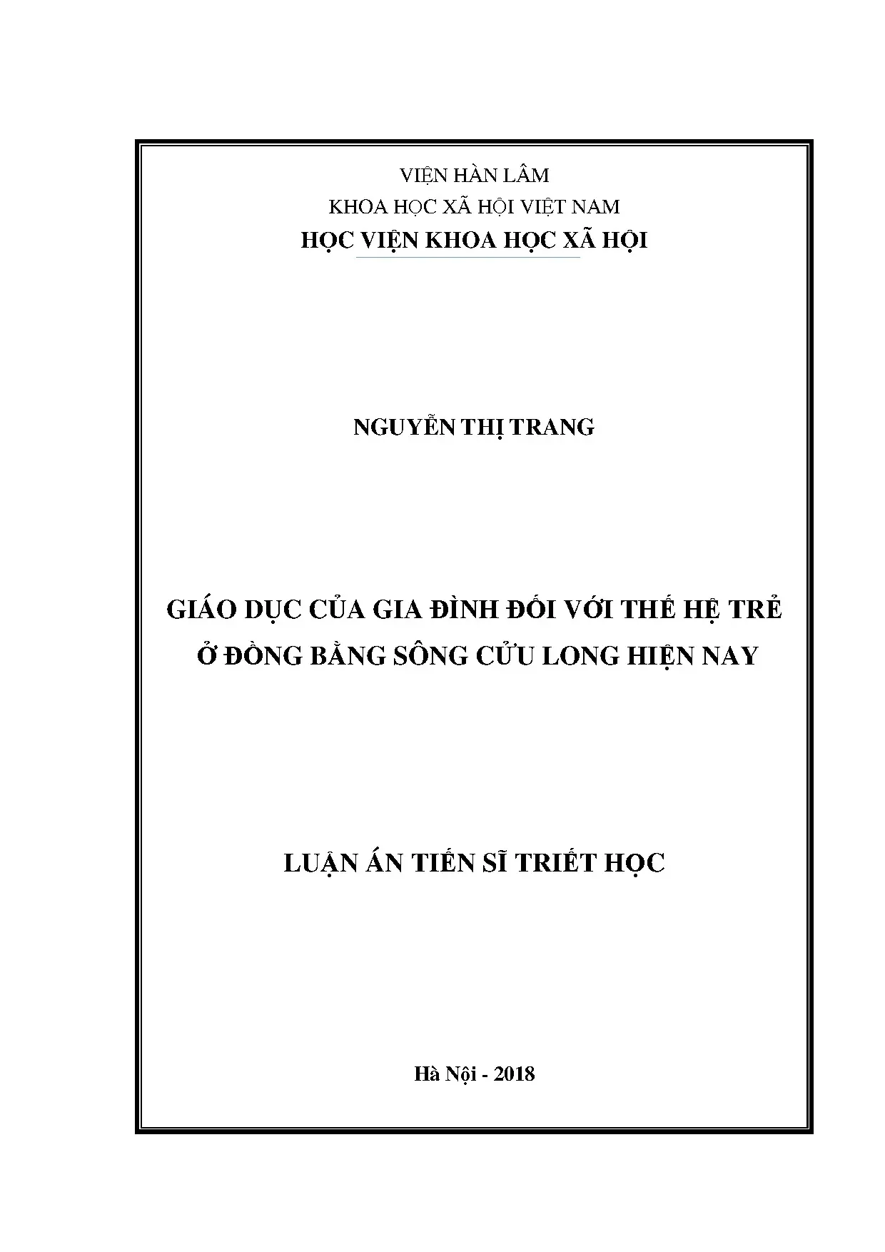 Nghiên cứu giáo dục gia đình đối với thế hệ trẻ ở ĐBSCL