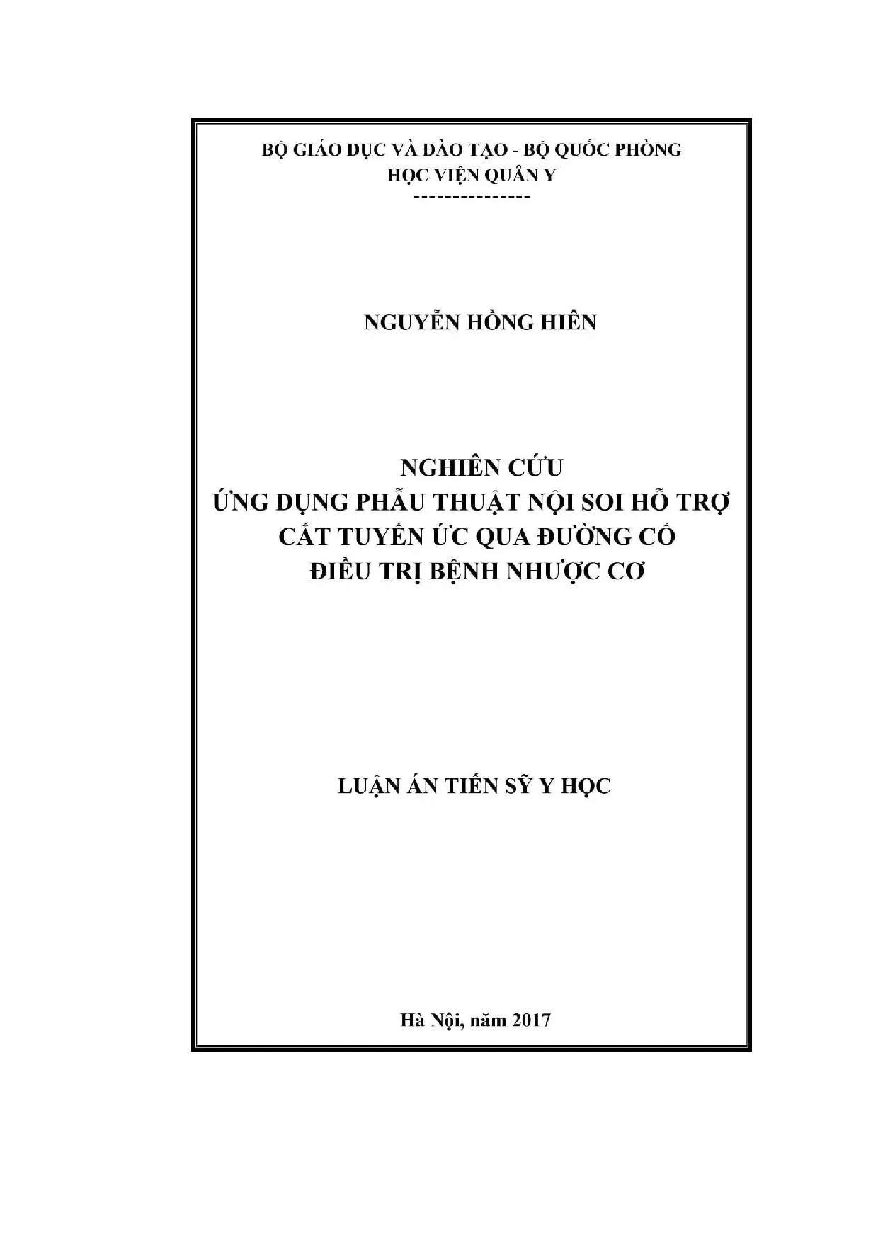 Nghiên cứu ứng dụng phẫu thuật nội soi hỗ trợ cắt tuyến ức q