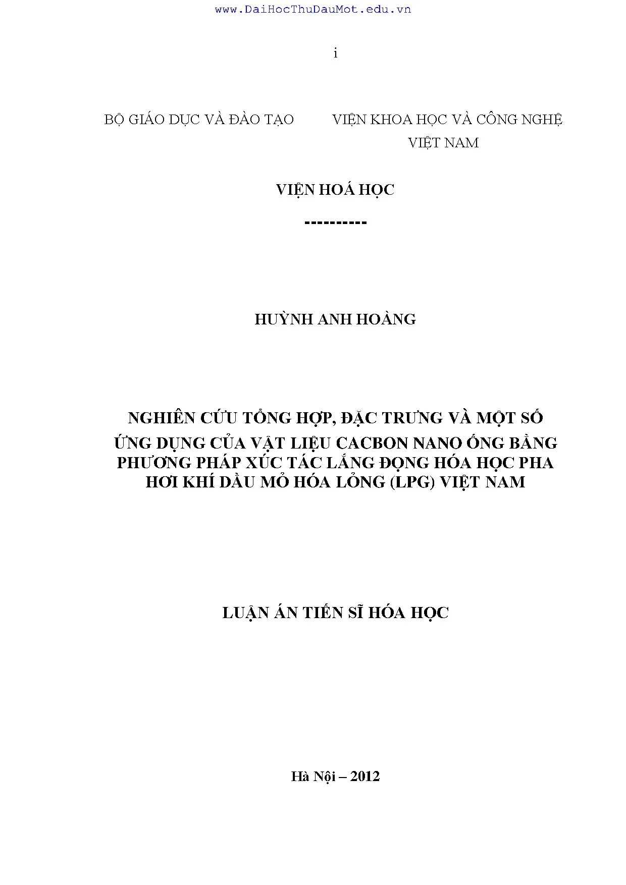 Nghiên cứu tổng hợp cacbon nano ống từ LPG Việt Nam bằng CVD