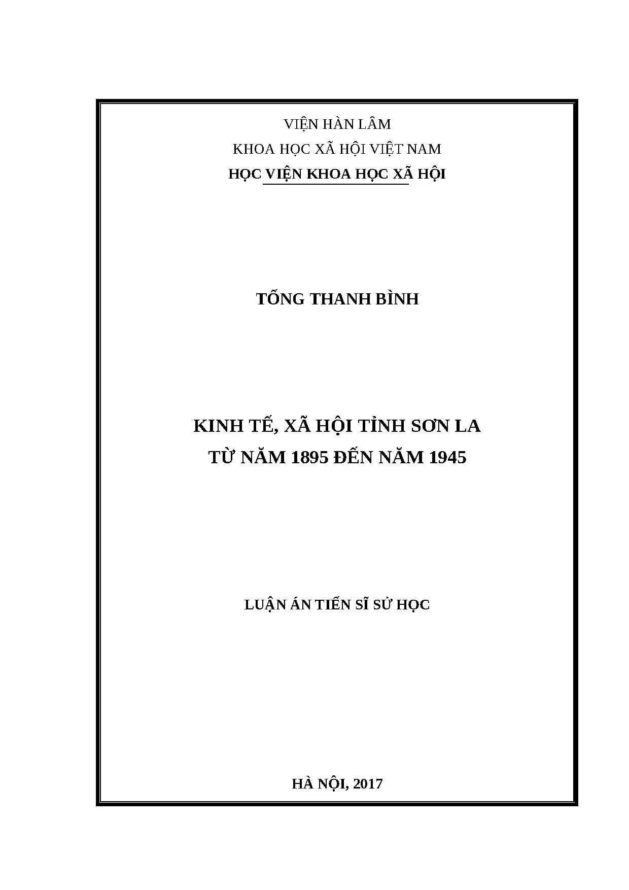 Luận án tiến sĩ kinh tế-xã hội tỉnh Sơn La 1895-1945