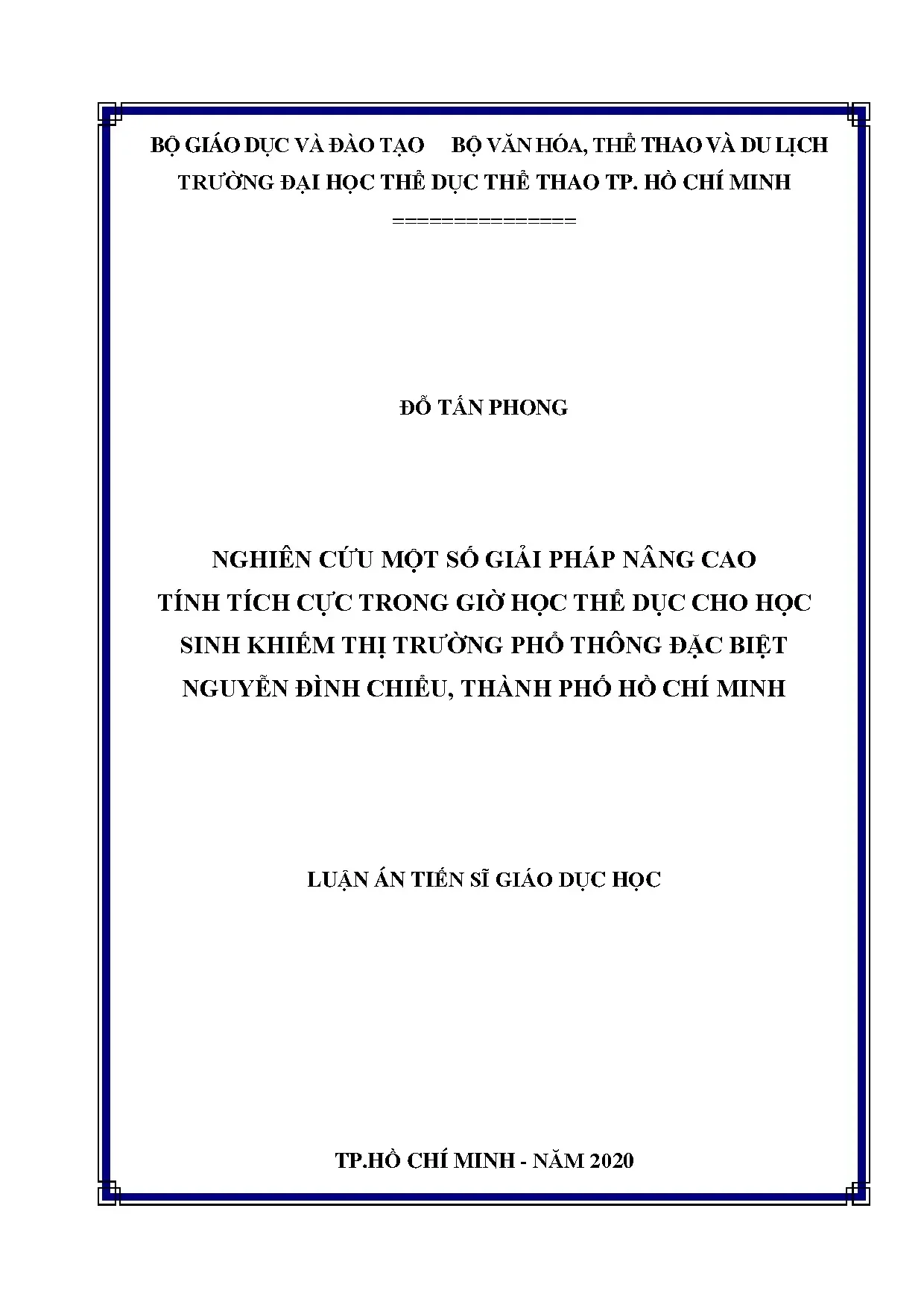 Nâng cao tính tích cực giờ học thể dục cho học sinh khiếm thị