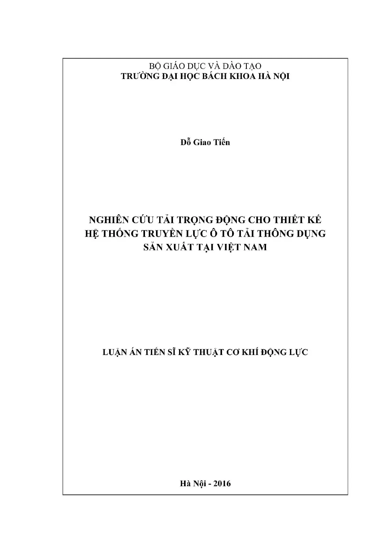 Nghiên cứu tải trọng động cho thiết kế hệ thống truyền lực ô