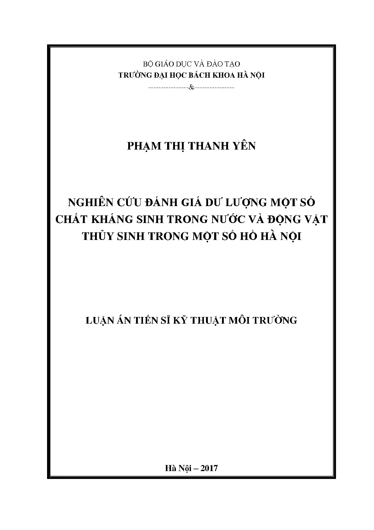 Dư lượng kháng sinh trong hồ Hà Nội: Nghiên cứu của Phạm Thị Thanh Yên