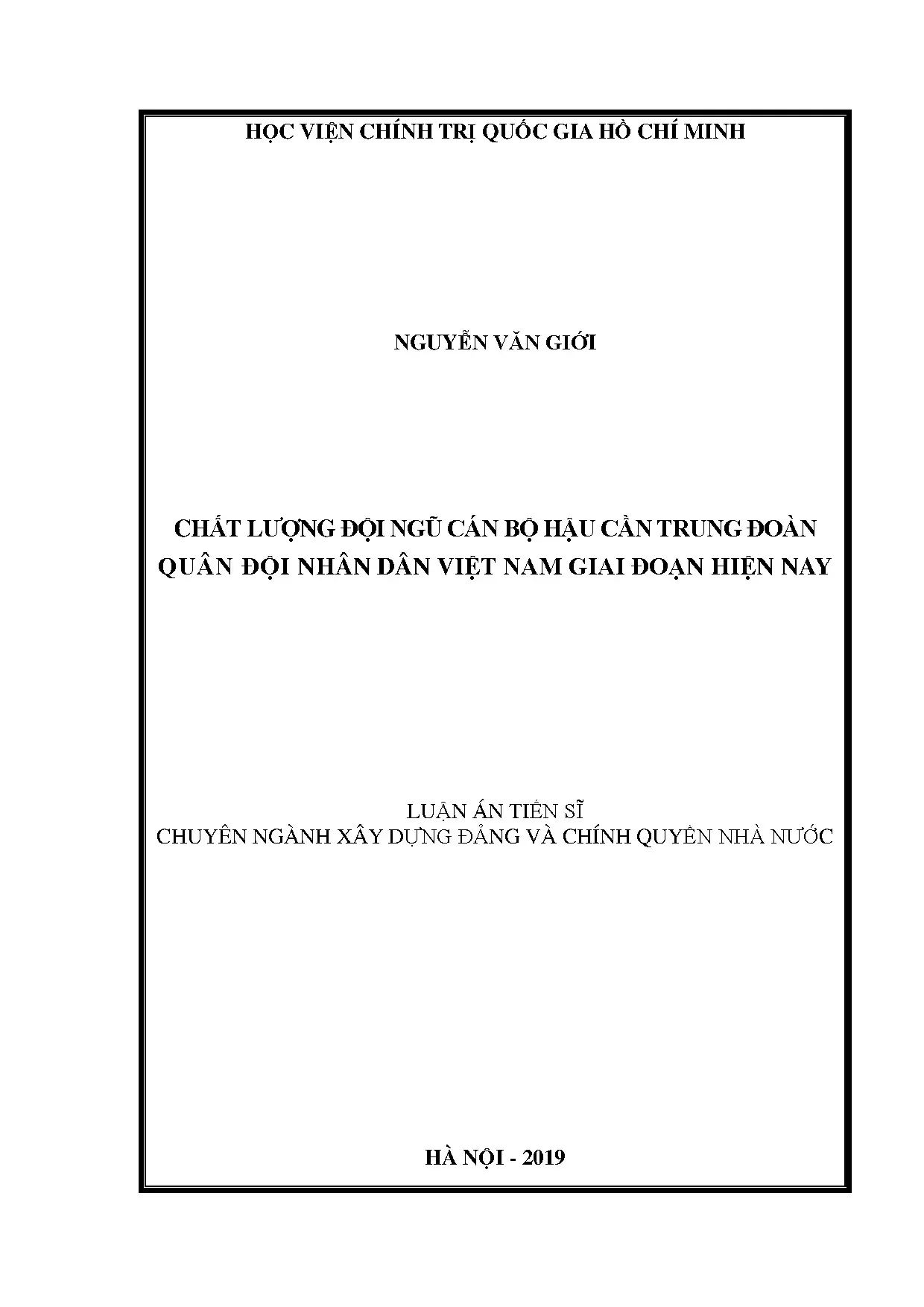 Chất lượng đội ngũ cán bộ hậu cần trung đoàn Quân đội nhân dân Việt Nam