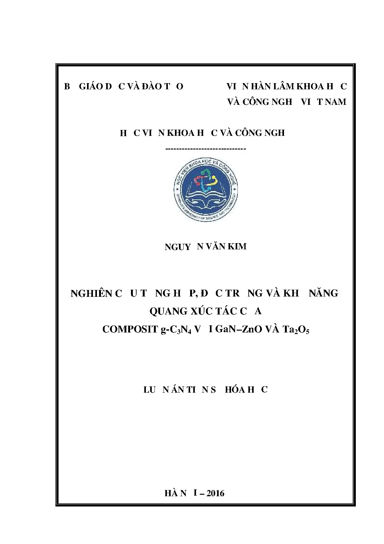 Nghiên cứu composit g-C3N4-GaN-ZnO-Ta2O5 quang xúc tác