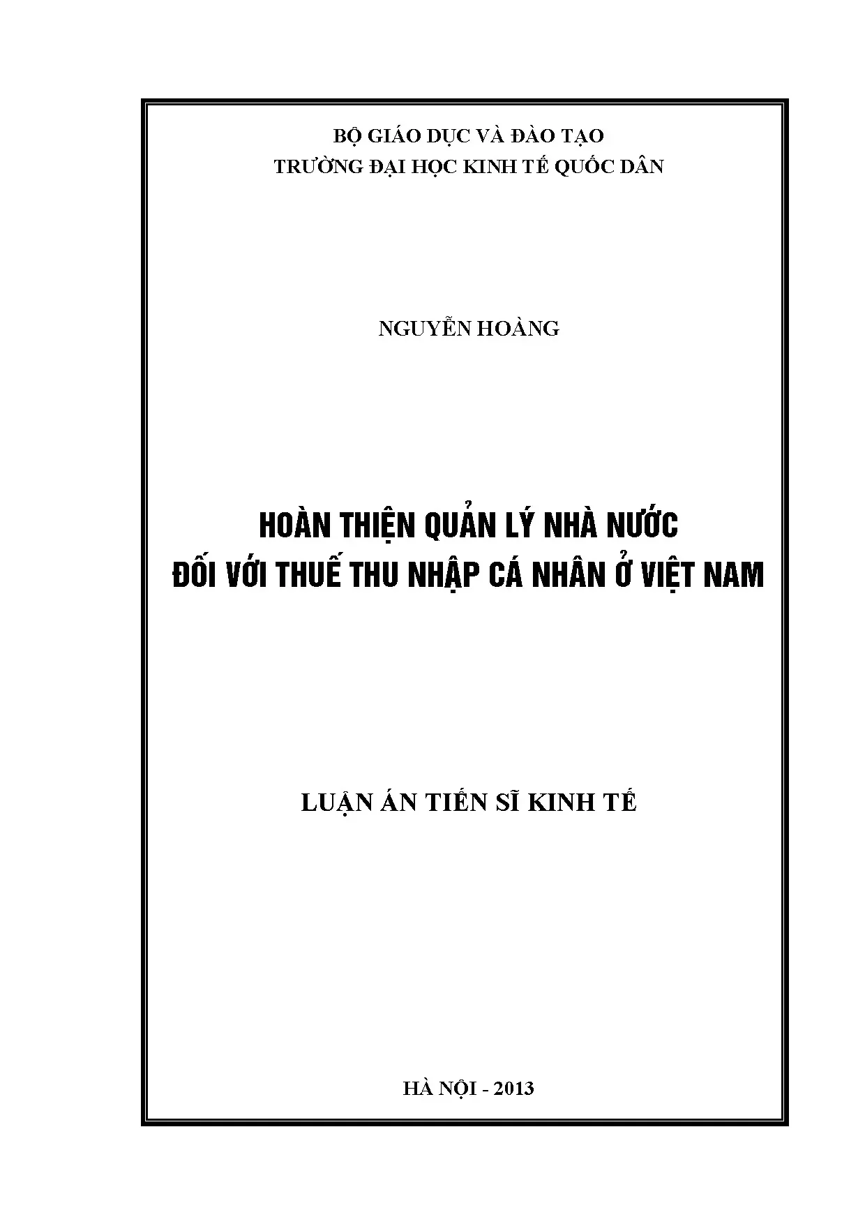 Hoàn thiện quản lý nhà nước về thuế TNCN ở Việt Nam