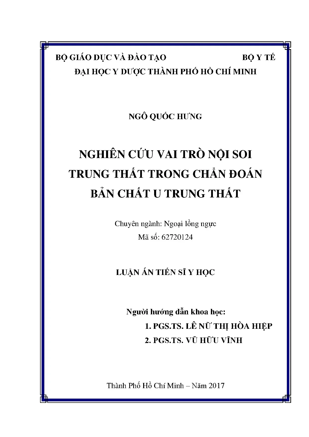 Nghiên cứu nội soi trung thất chẩn đoán u trung thất