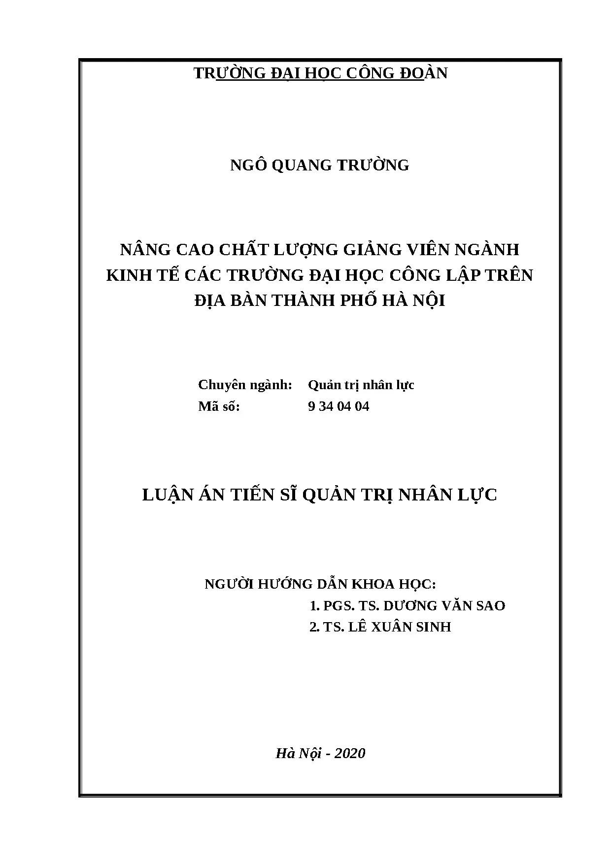 Nâng cao chất lượng giảng viên ngành kinh tế đại học công lập Hà Nội