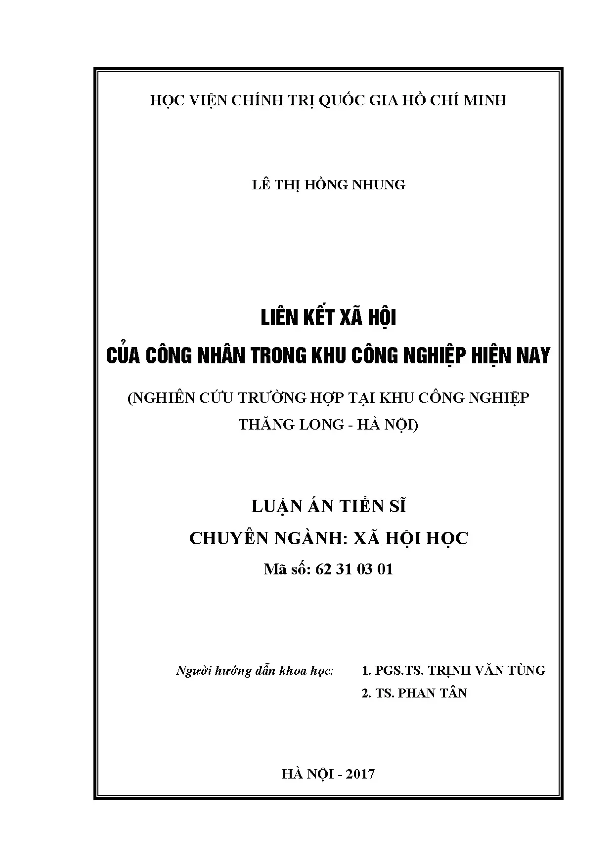 Liên kết xã hội công nhân khu công nghiệp: Nghiên cứu tại Thăng Long