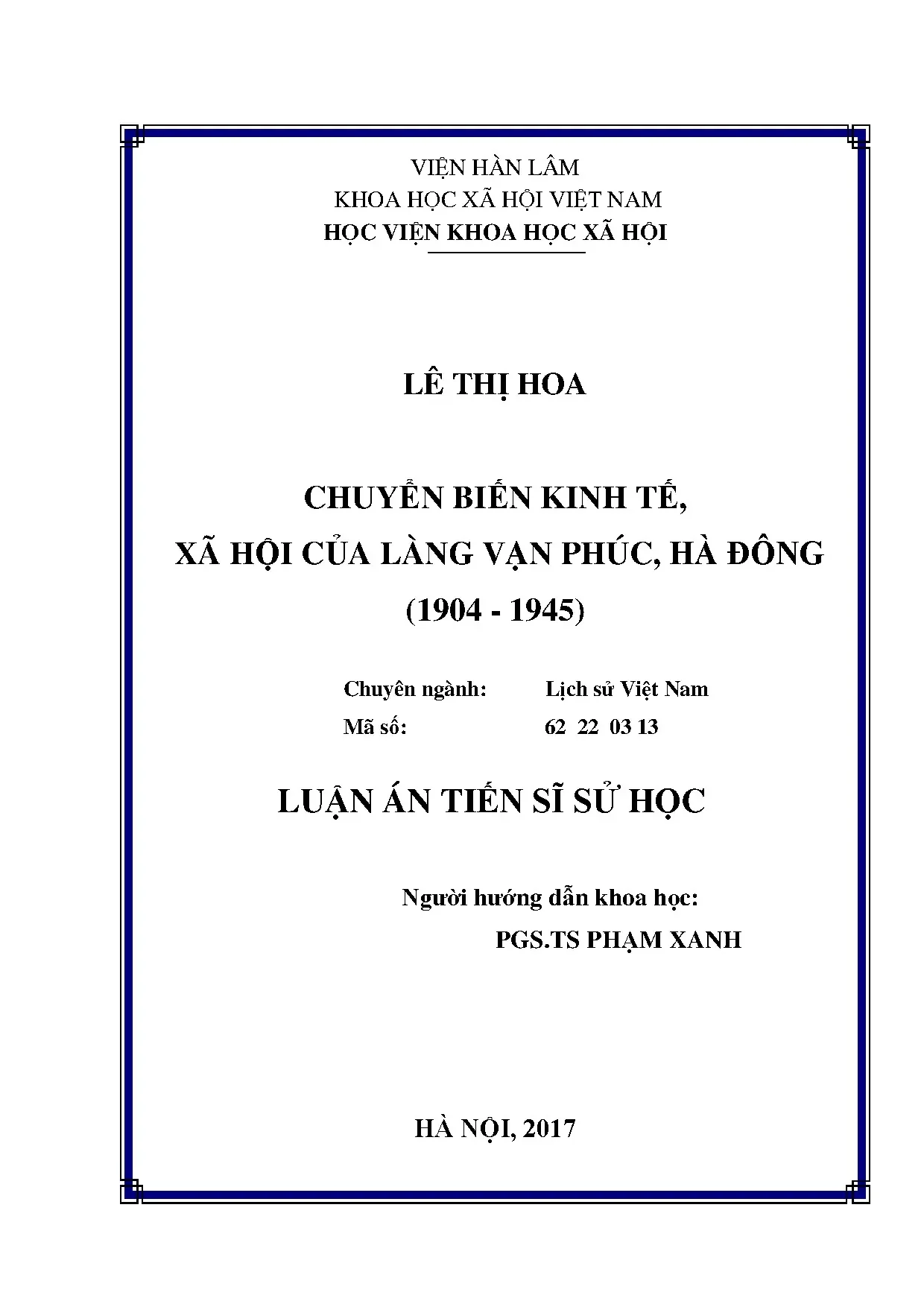Chuyển biến Kinh tế Xã hội Làng Vạn Phúc, Hà Đông (1904-1945)
