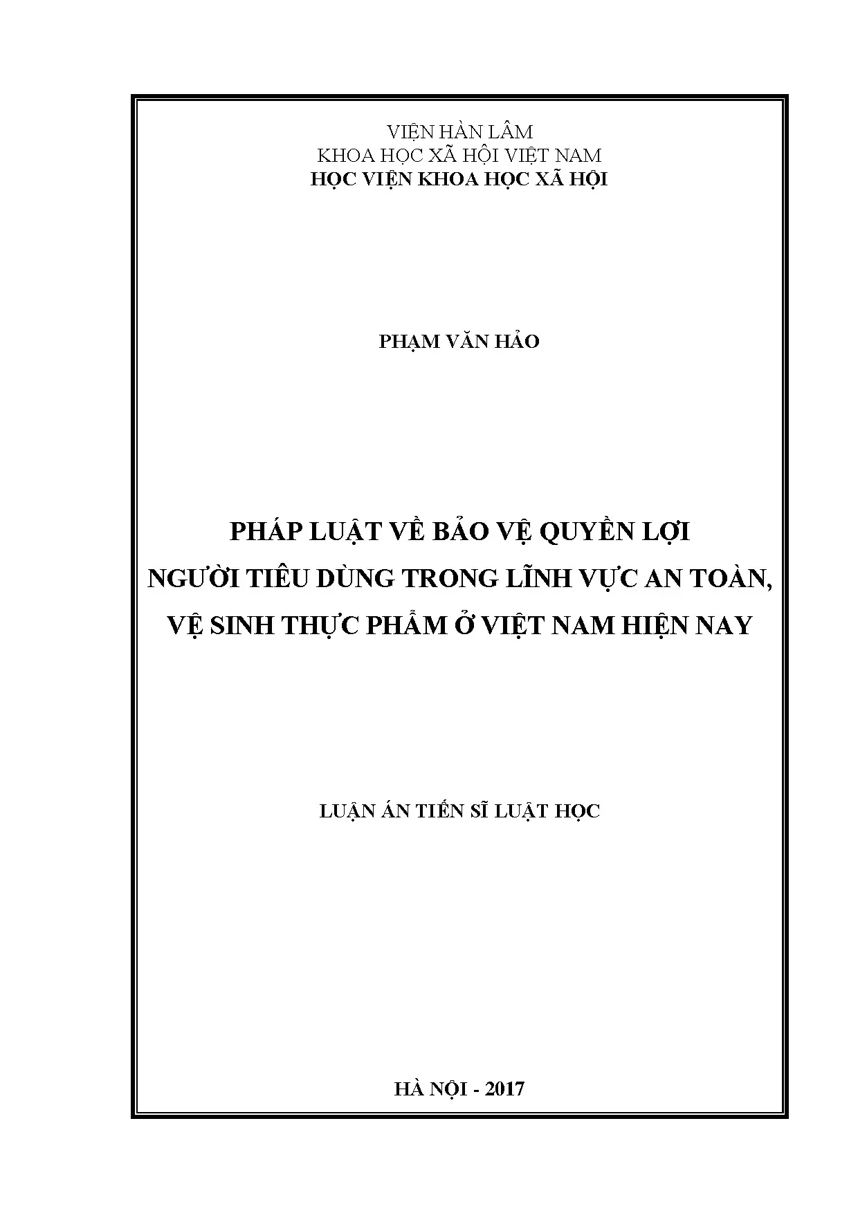 Pháp luật bảo vệ người tiêu dùng trong an toàn thực phẩm ở Việt Nam