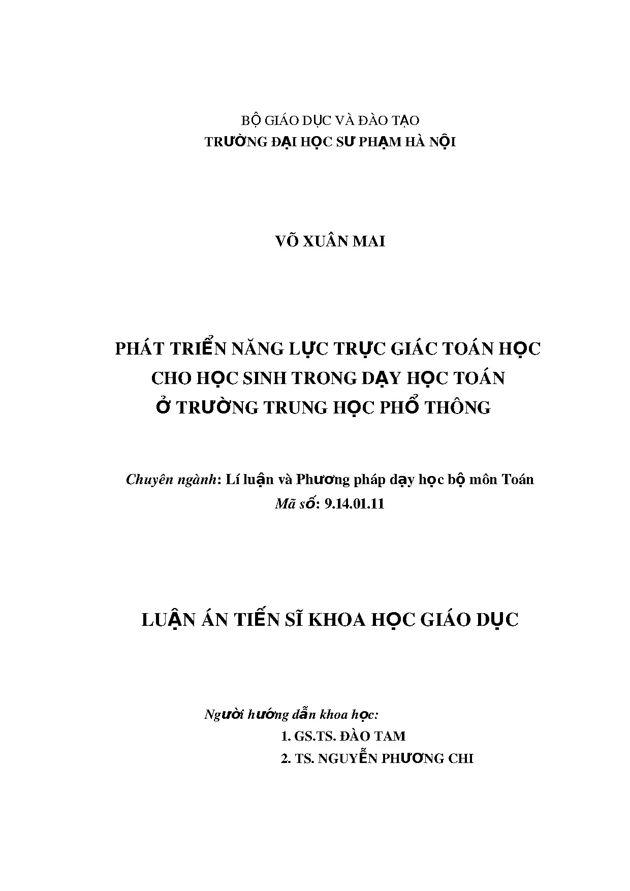 Phát triển năng lực trực giác toán học cho học sinh THPT