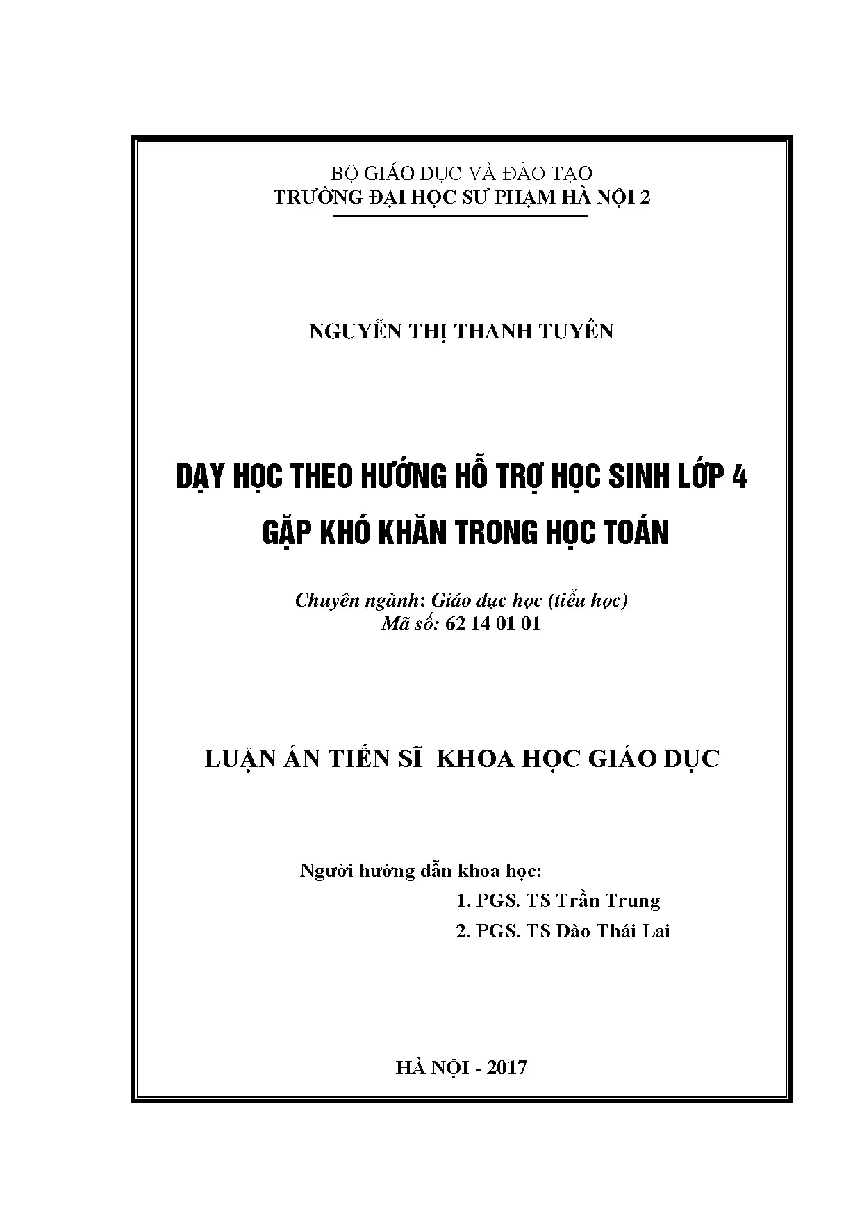 Luận án: Hỗ trợ học sinh lớp 4 khó khăn trong học toán
