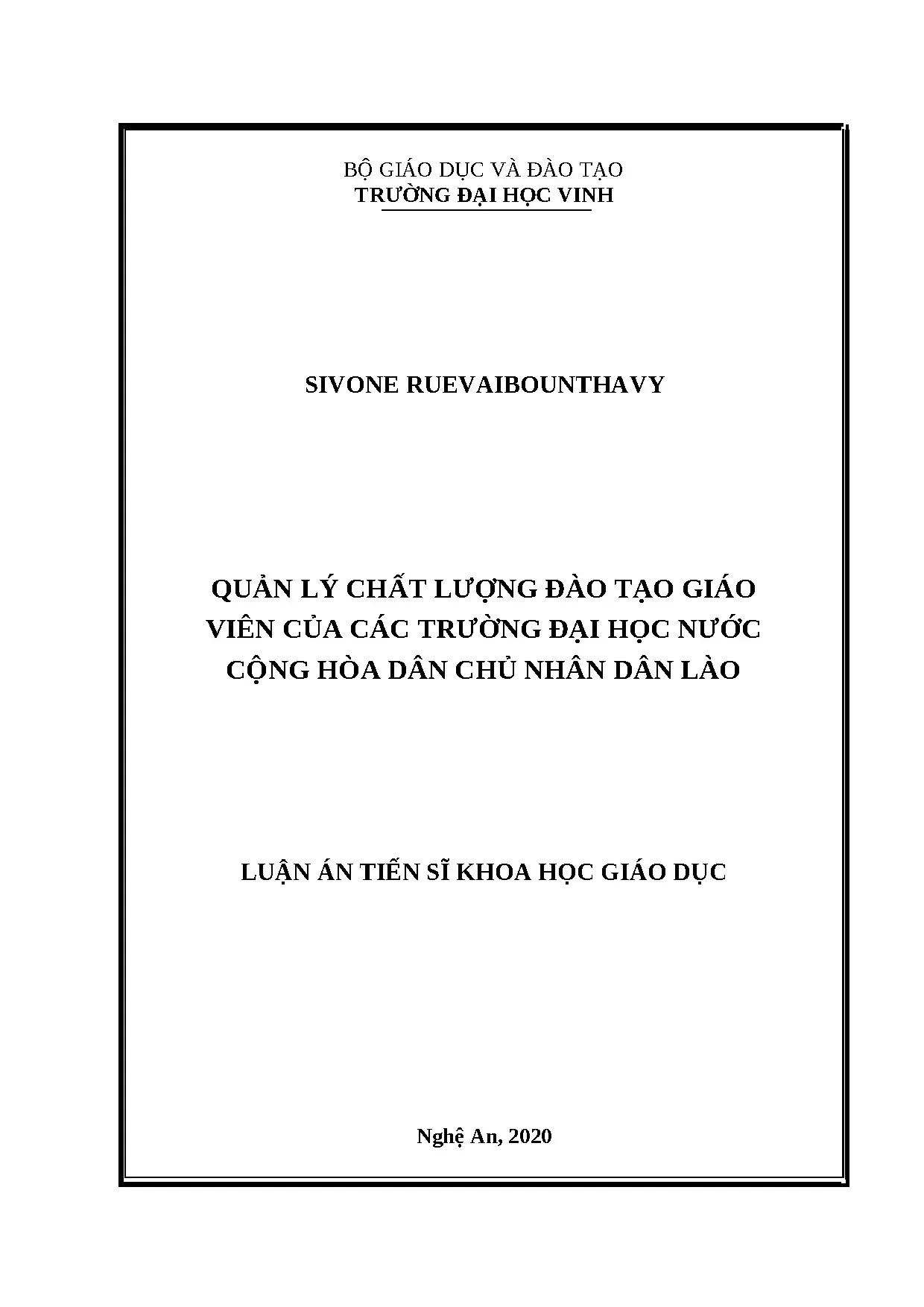 Quản lý chất lượng đào tạo giáo viên đại học Lào