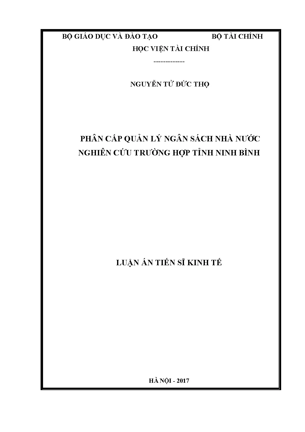 Phân cấp quản lý ngân sách nhà nước - Nghiên cứu Ninh Bình