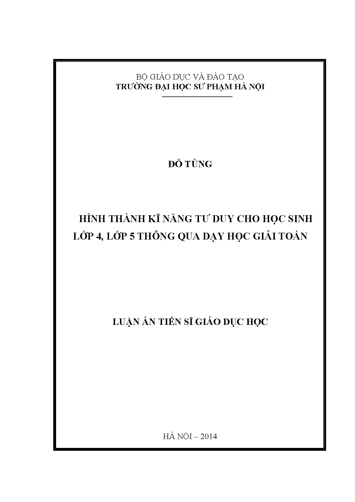 Kĩ năng tư duy cho học sinh lớp 4, lớp 5 qua dạy học giải toán