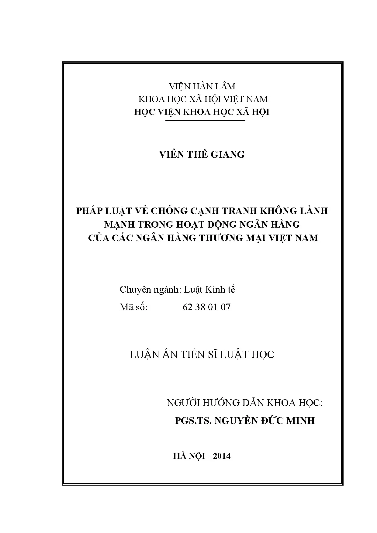 Luận án: Pháp luật chống cạnh tranh không lành mạnh trong ngân hàng