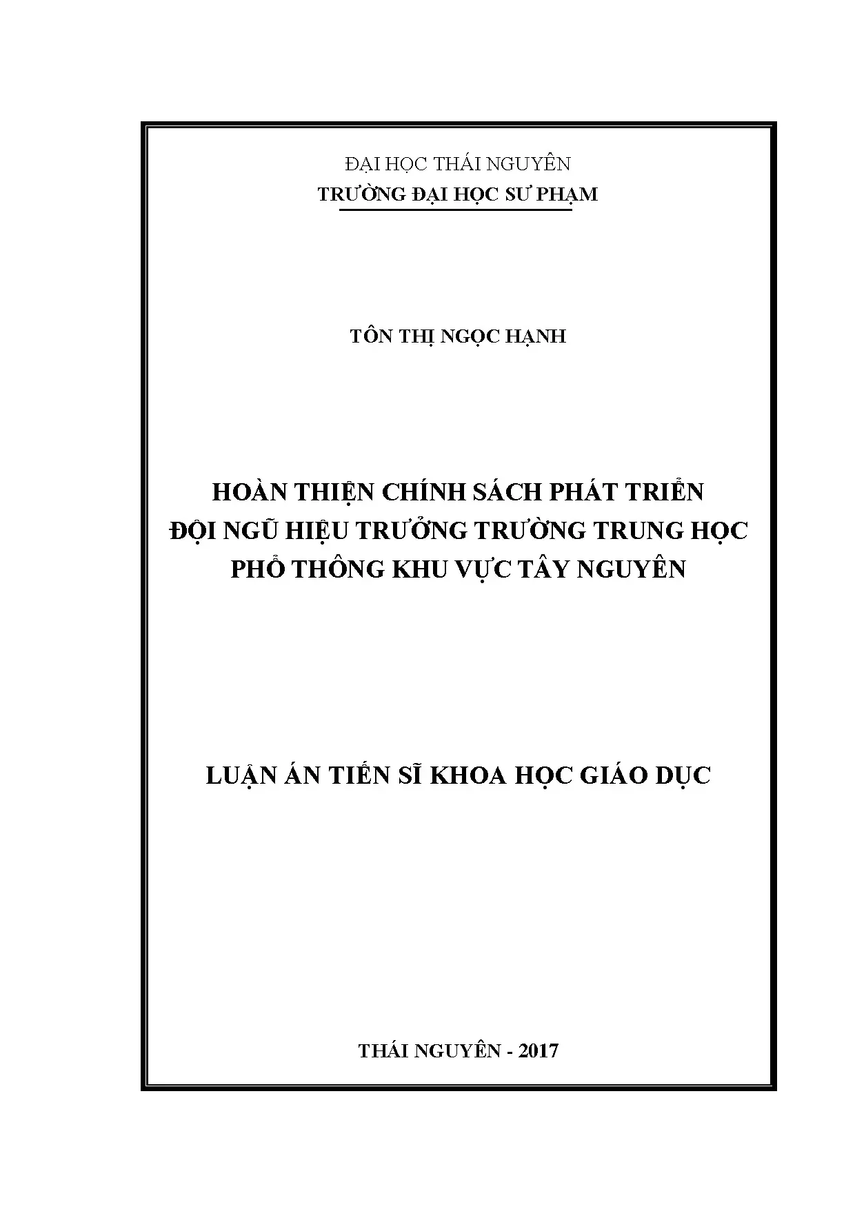 Chính sách phát triển hiệu trưởng THPT khu vực Tây Nguyên
