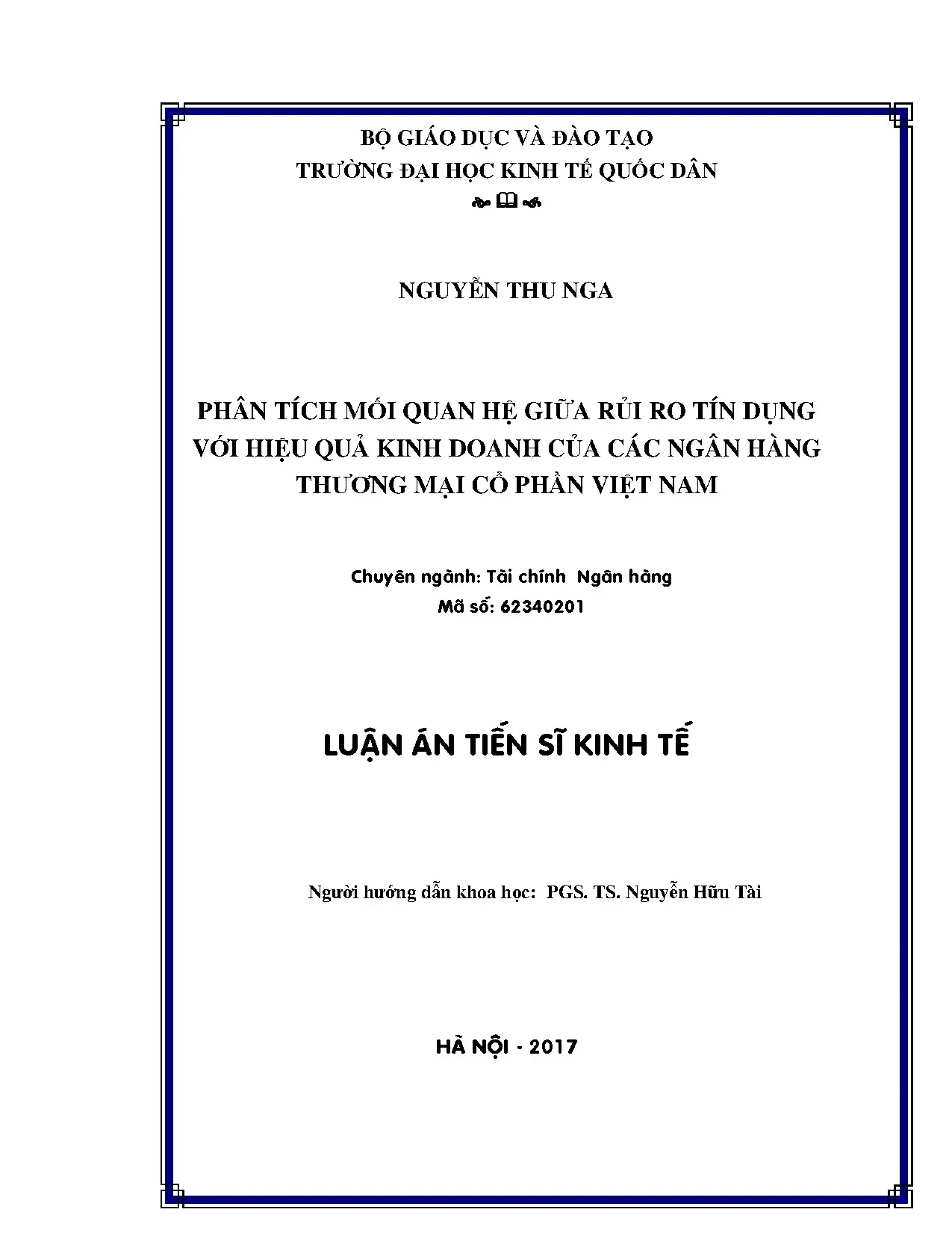 Phân tích rủi ro tín dụng và hiệu quả kinh doanh của NHTMCP Việt Nam