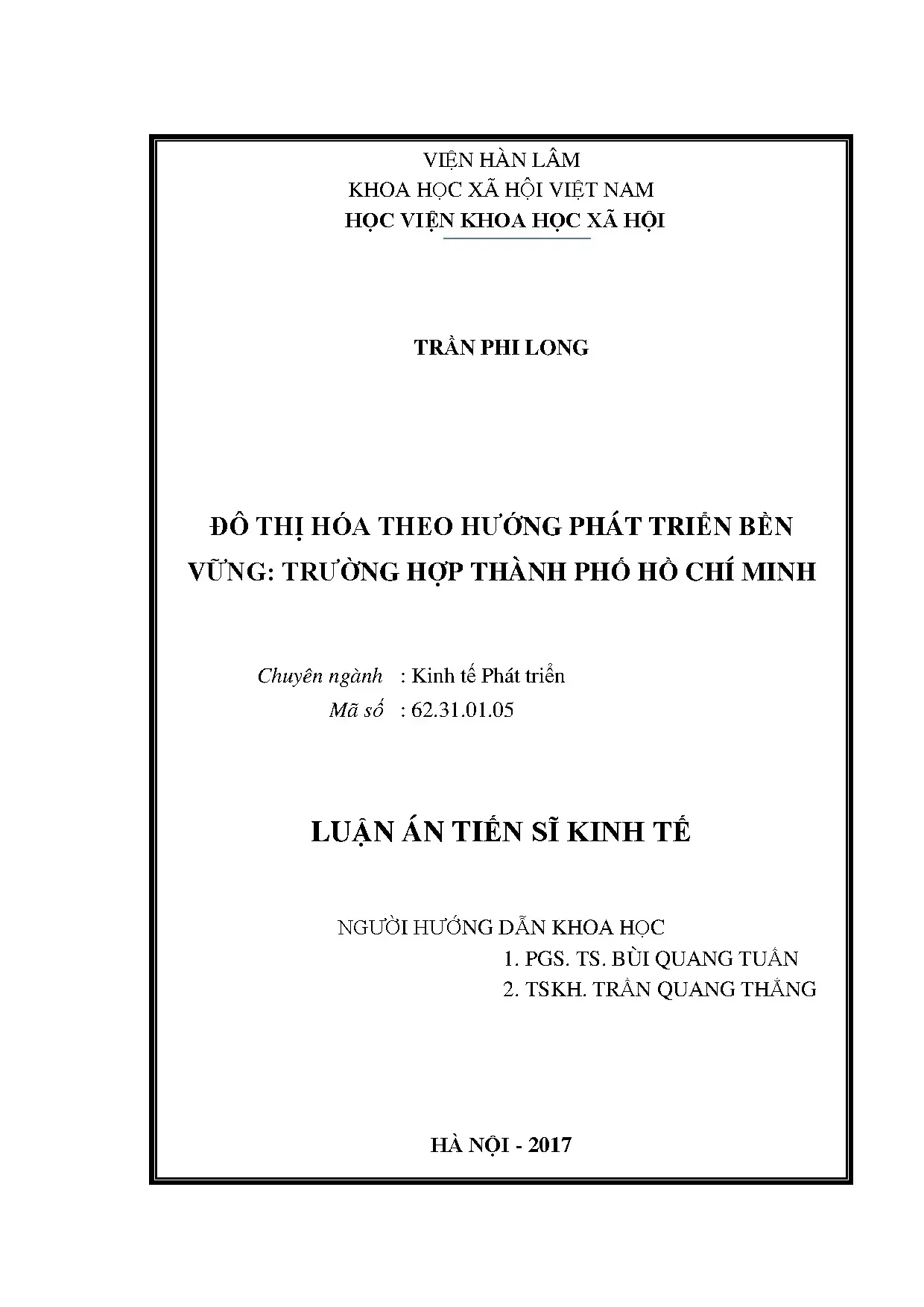 Đô thị hóa bền vững TP.HCM: Luận án Tiến sĩ Kinh tế