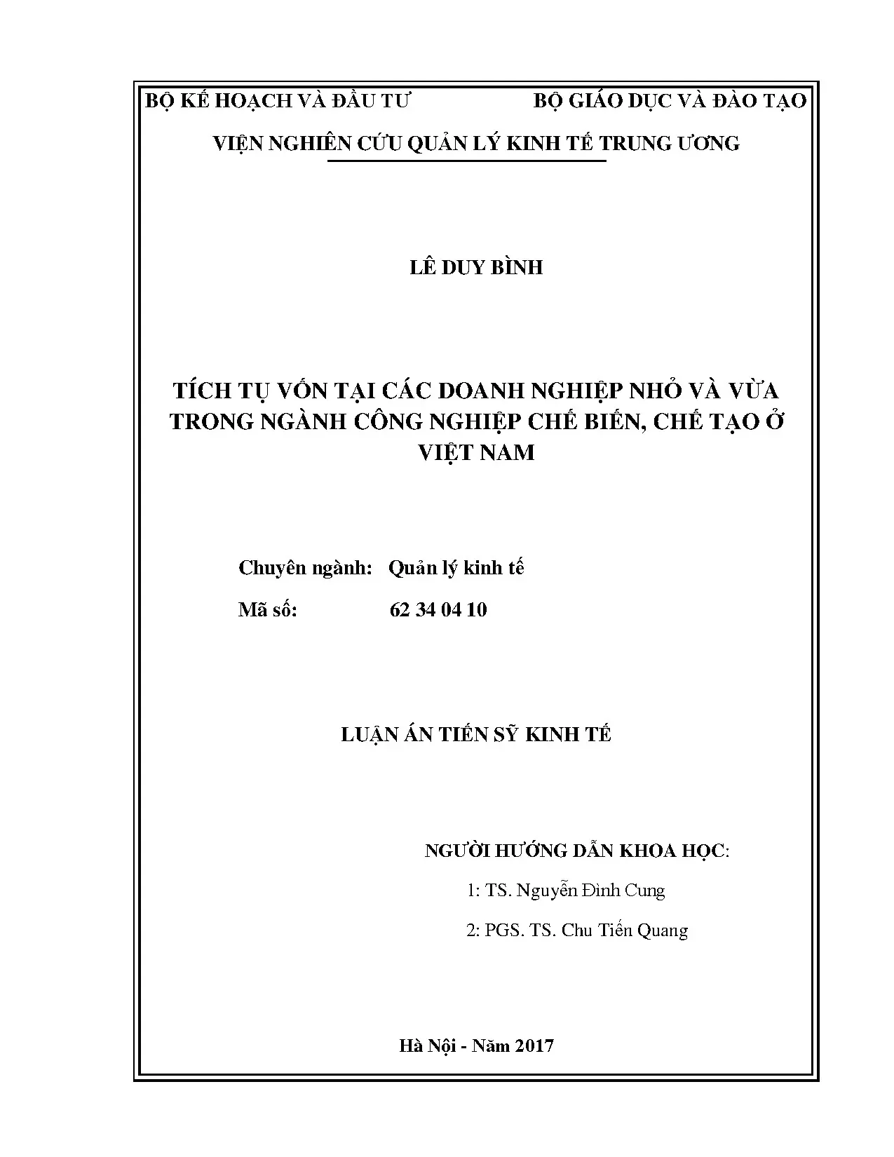 Tích tụ vốn tại DNNVV ngành chế biến, chế tạo Việt Nam
