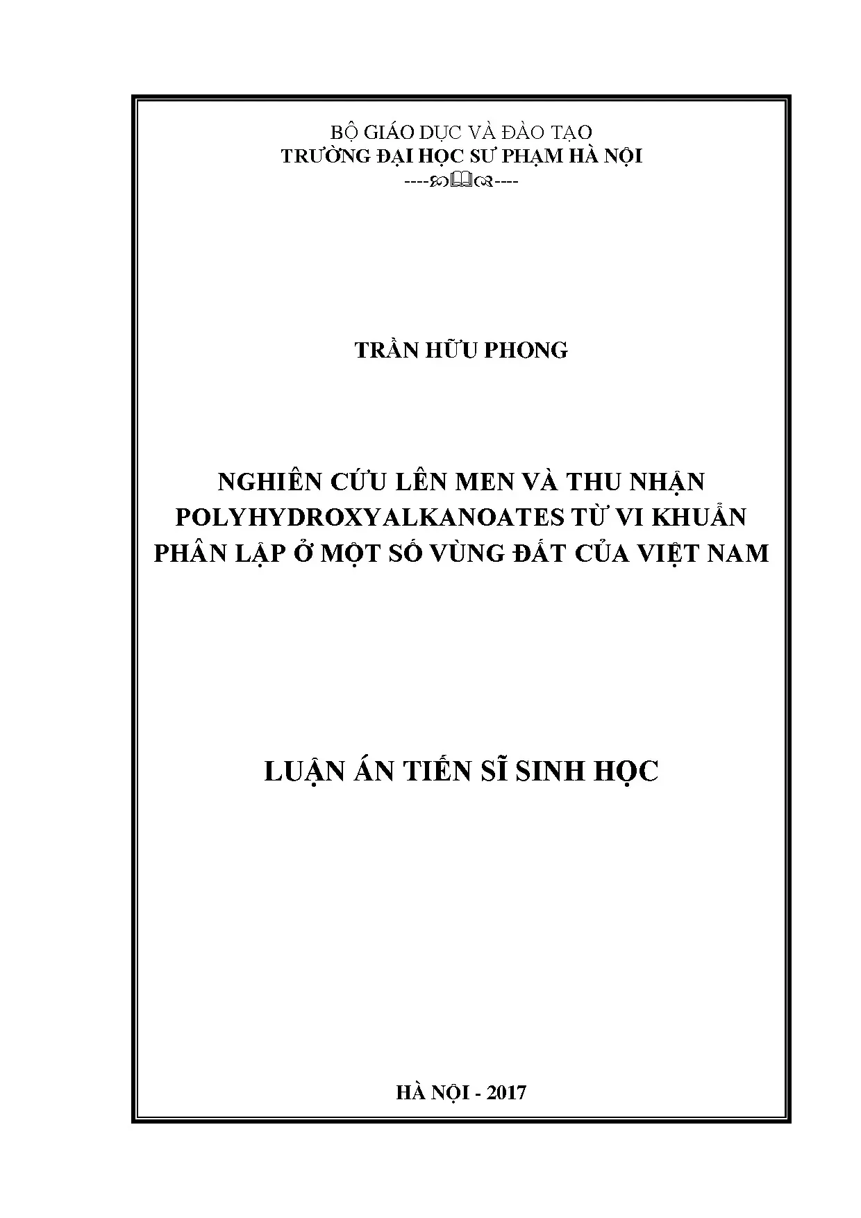 Nghiên cứu lên men và thu nhận PHA từ vi khuẩn Việt Nam