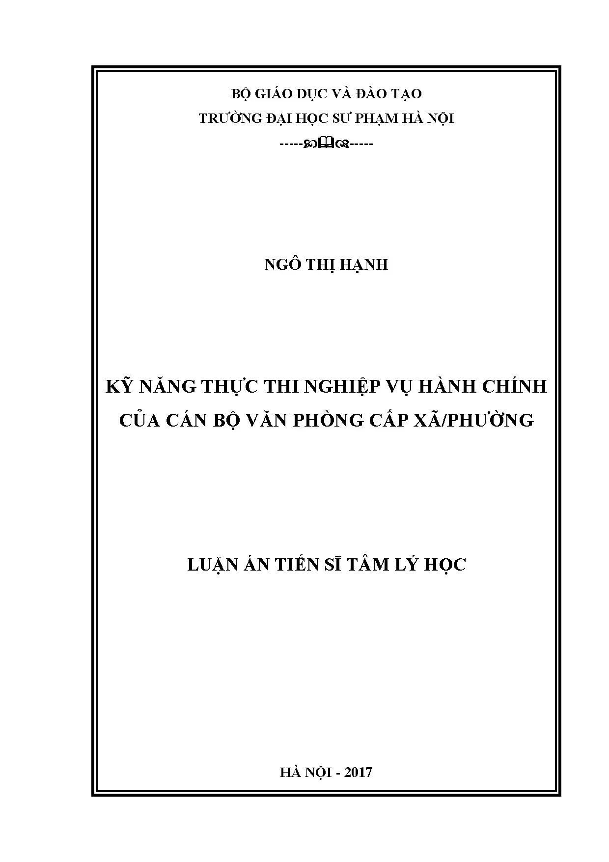 Kỹ năng thực thi hành chính cán bộ xã/phường - Luận án Tiến sĩ