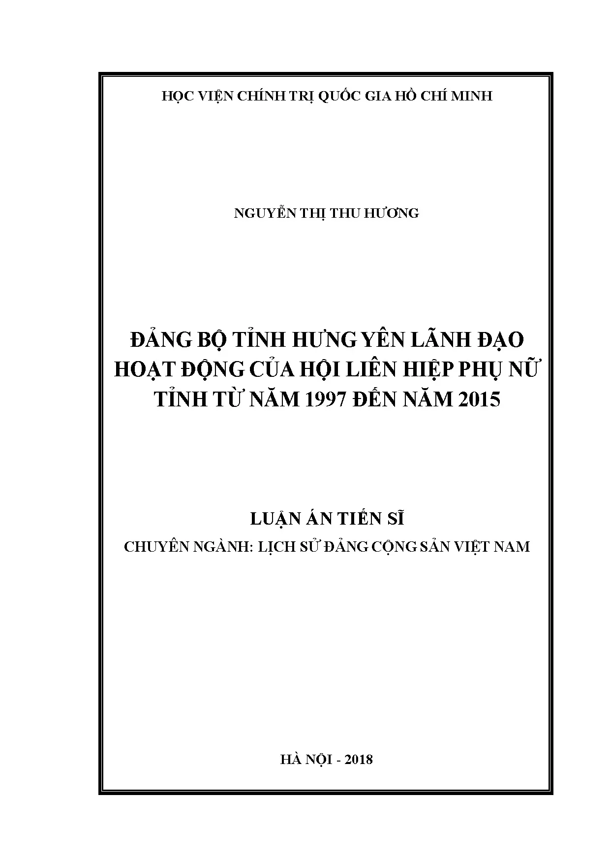 Đảng bộ tỉnh Hưng Yên lãnh đạo Hội Liên hiệp Phụ nữ (1997-2015)