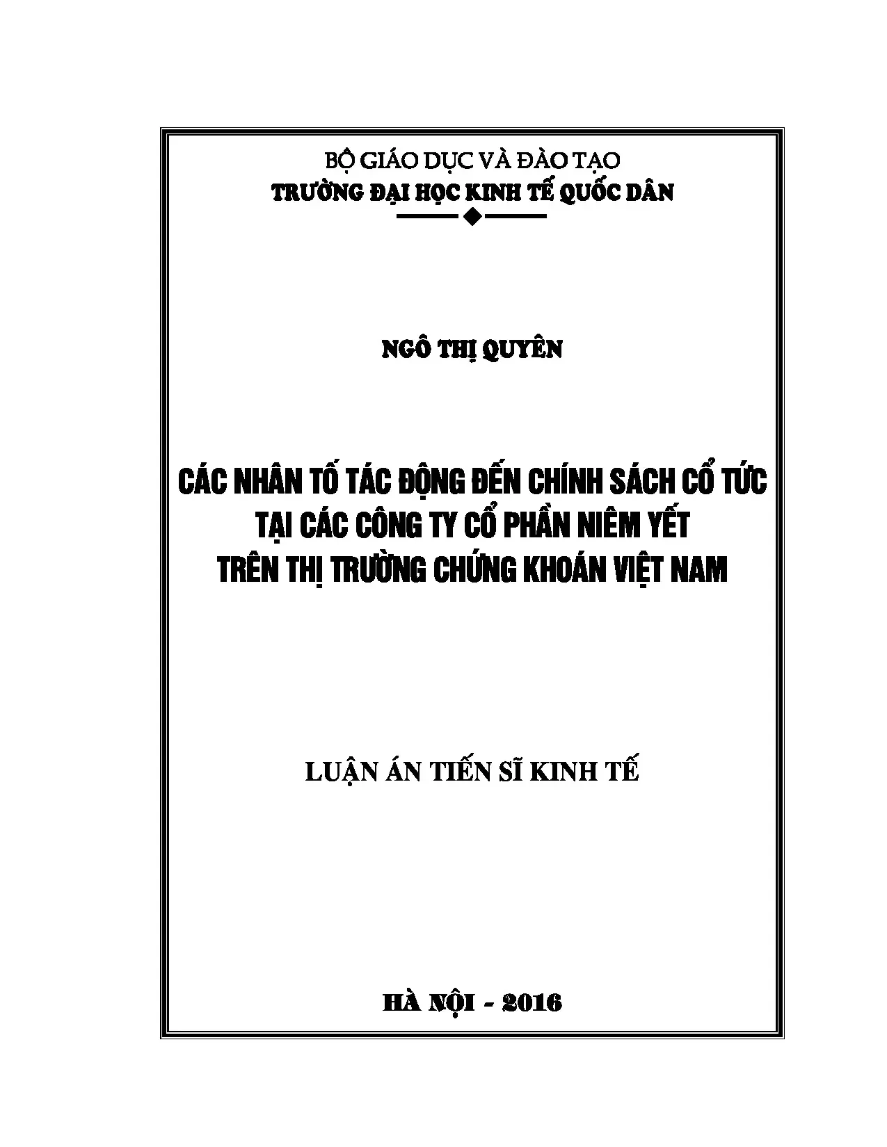Các nhân tố tác động đến chính sách cổ tức tại công ty niêm yết Việt Nam