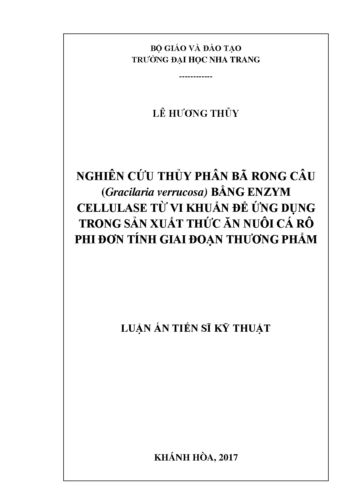 Thủy phân bã rong Gracilaria bằng enzyme cellulase cho thức ăn cá rô phi