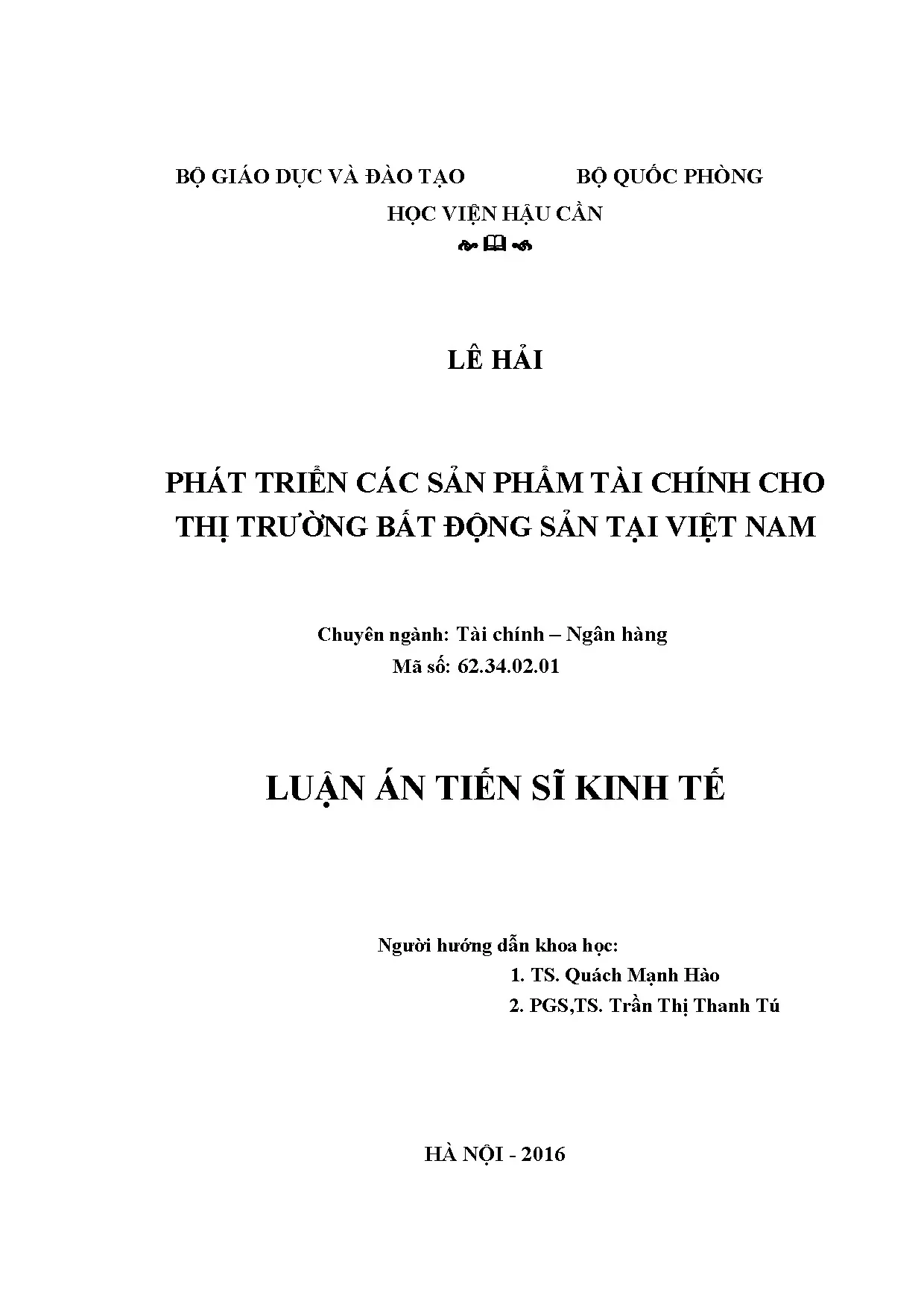 Phát triển sản phẩm tài chính cho BĐS Việt Nam - Luận án TS