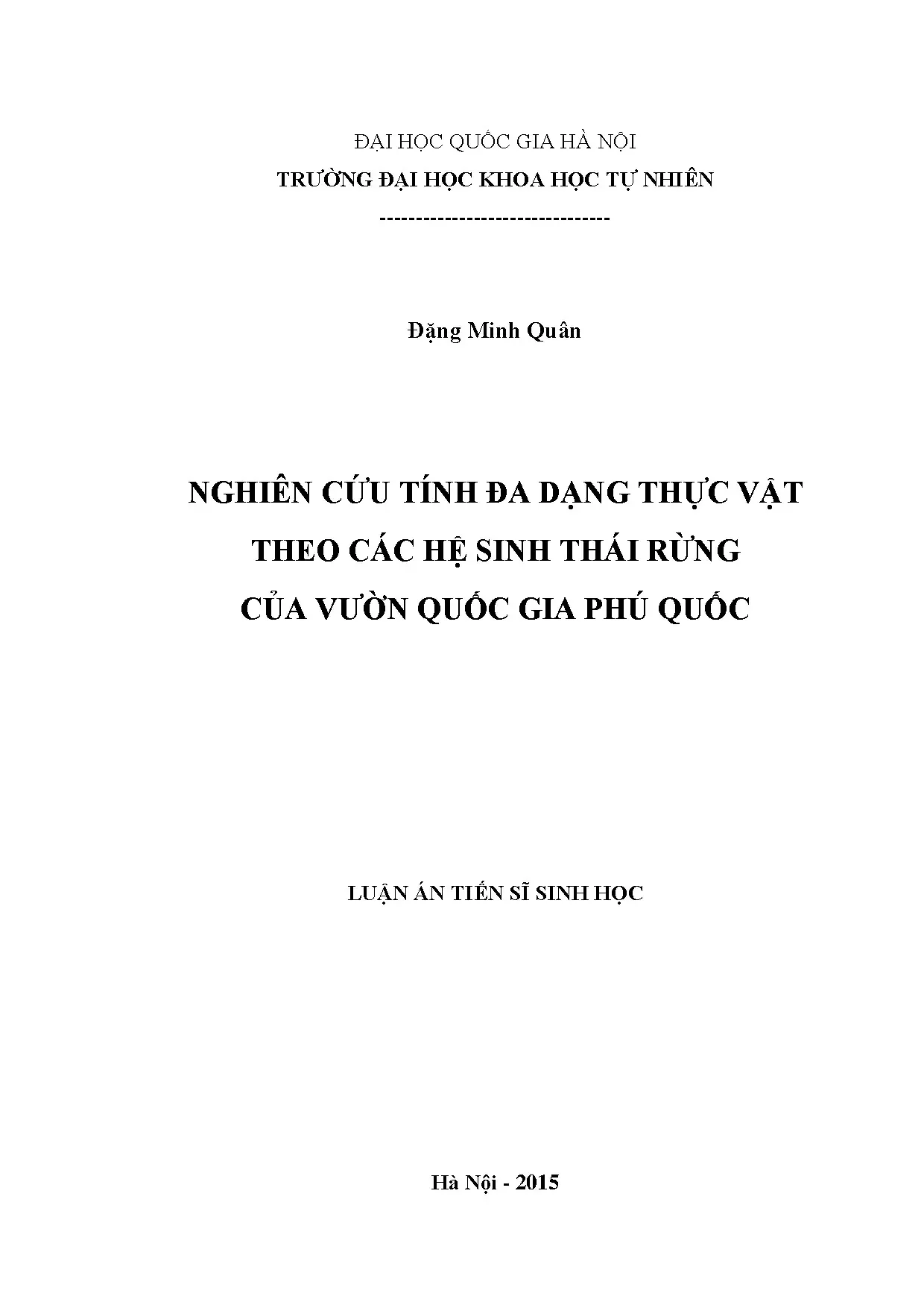 Đa dạng thực vật theo hệ sinh thái rừng VQG Phú Quốc