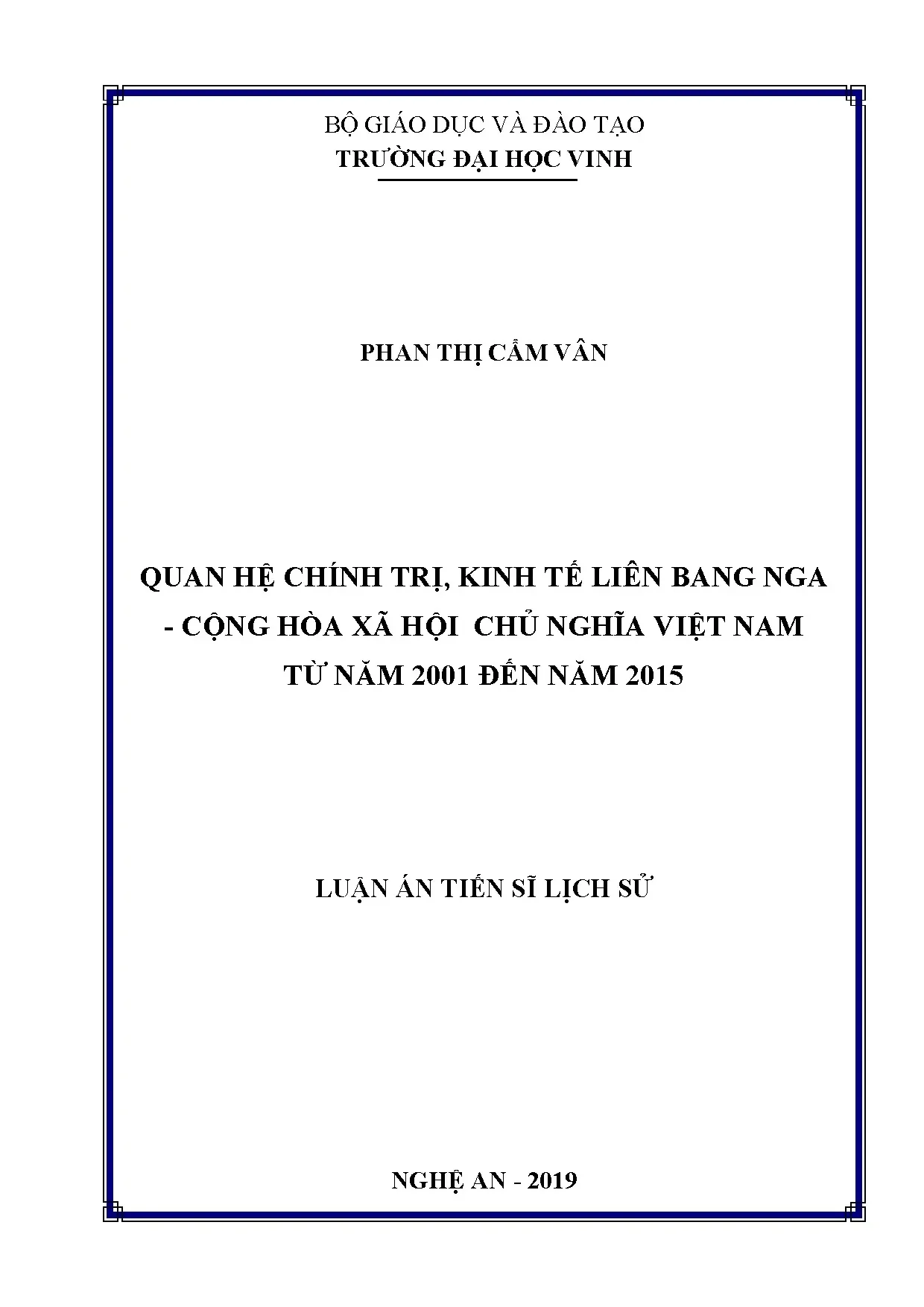 Luận án tiến sĩ quan hệ chính trị kinh tế Nga - Việt Nam