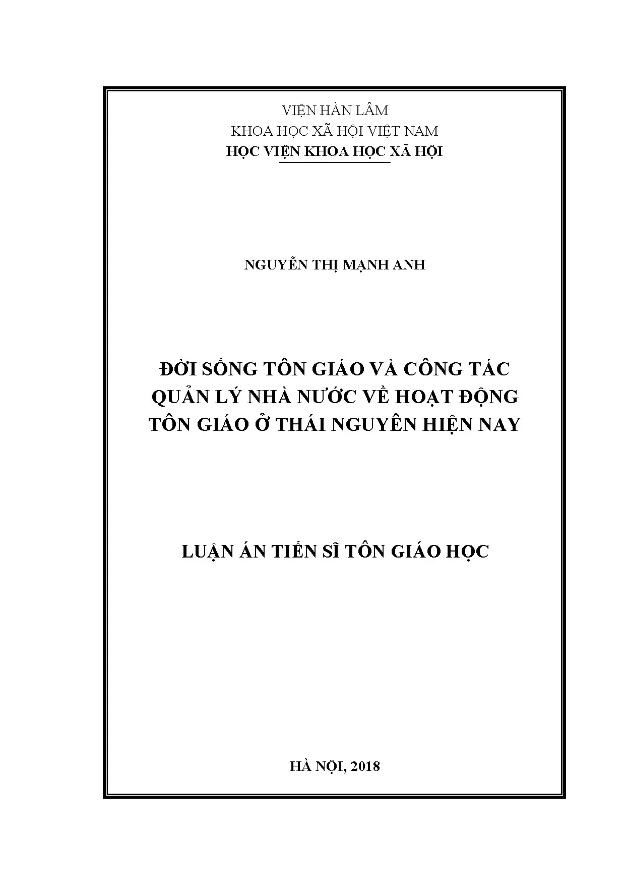 Đời sống tôn giáo và QLNN ở Thái Nguyên hiện nay