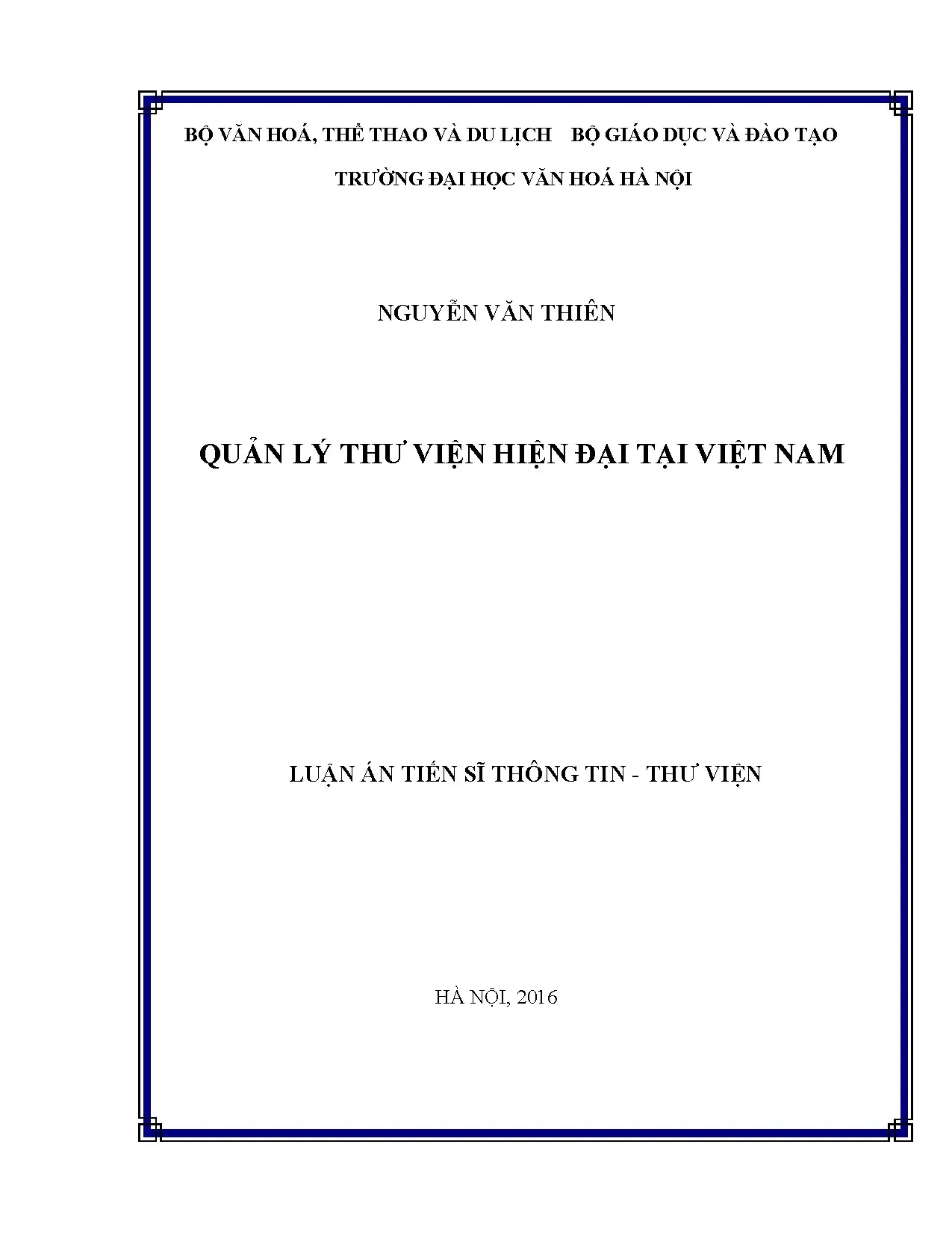 Quản lý thư viện hiện đại tại Việt Nam - Luận án tiến sĩ