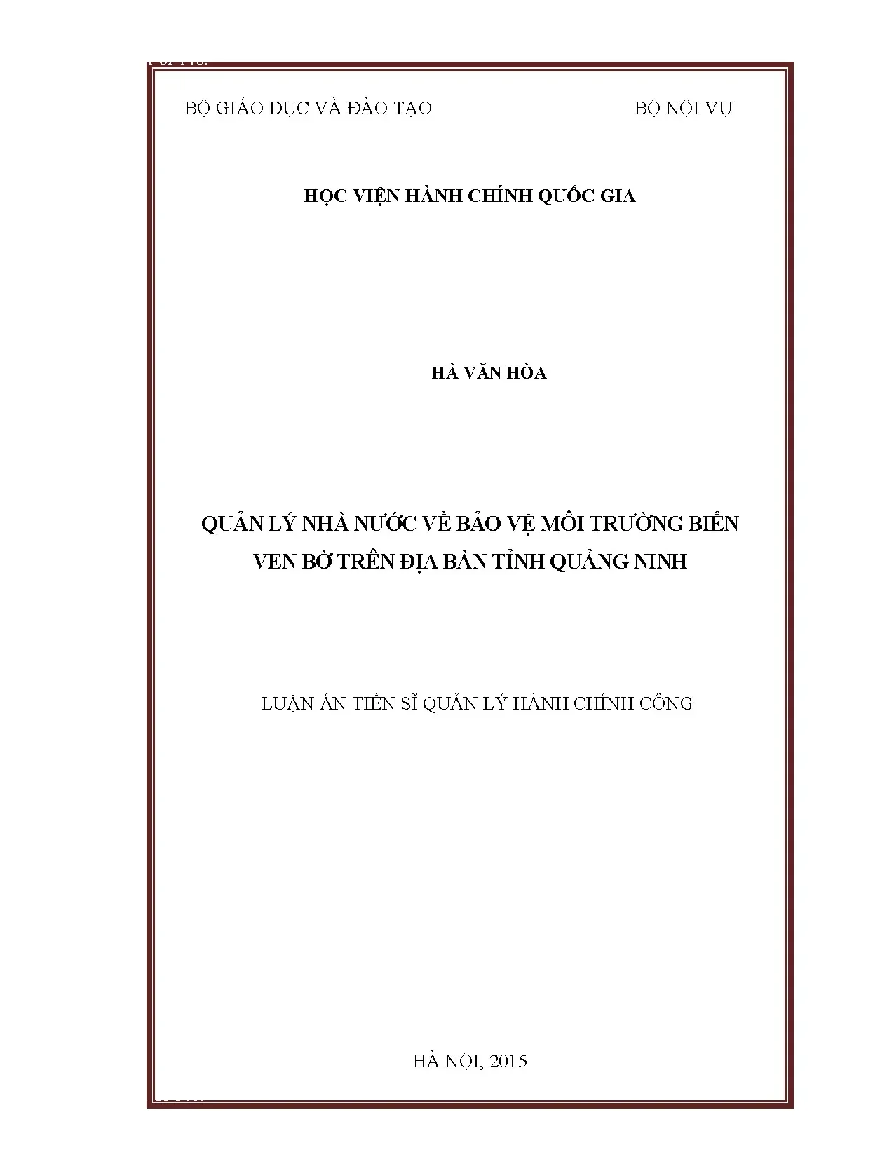 Quản lý nhà nước về BVMT biển ven bờ tỉnh Quảng Ninh