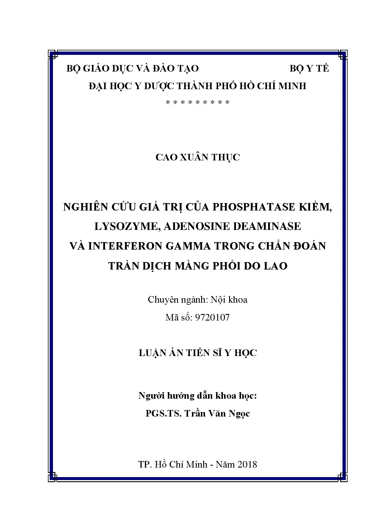 Giá trị ALP, Lysozyme, ADA, INF-γ chẩn đoán lao màng phổi