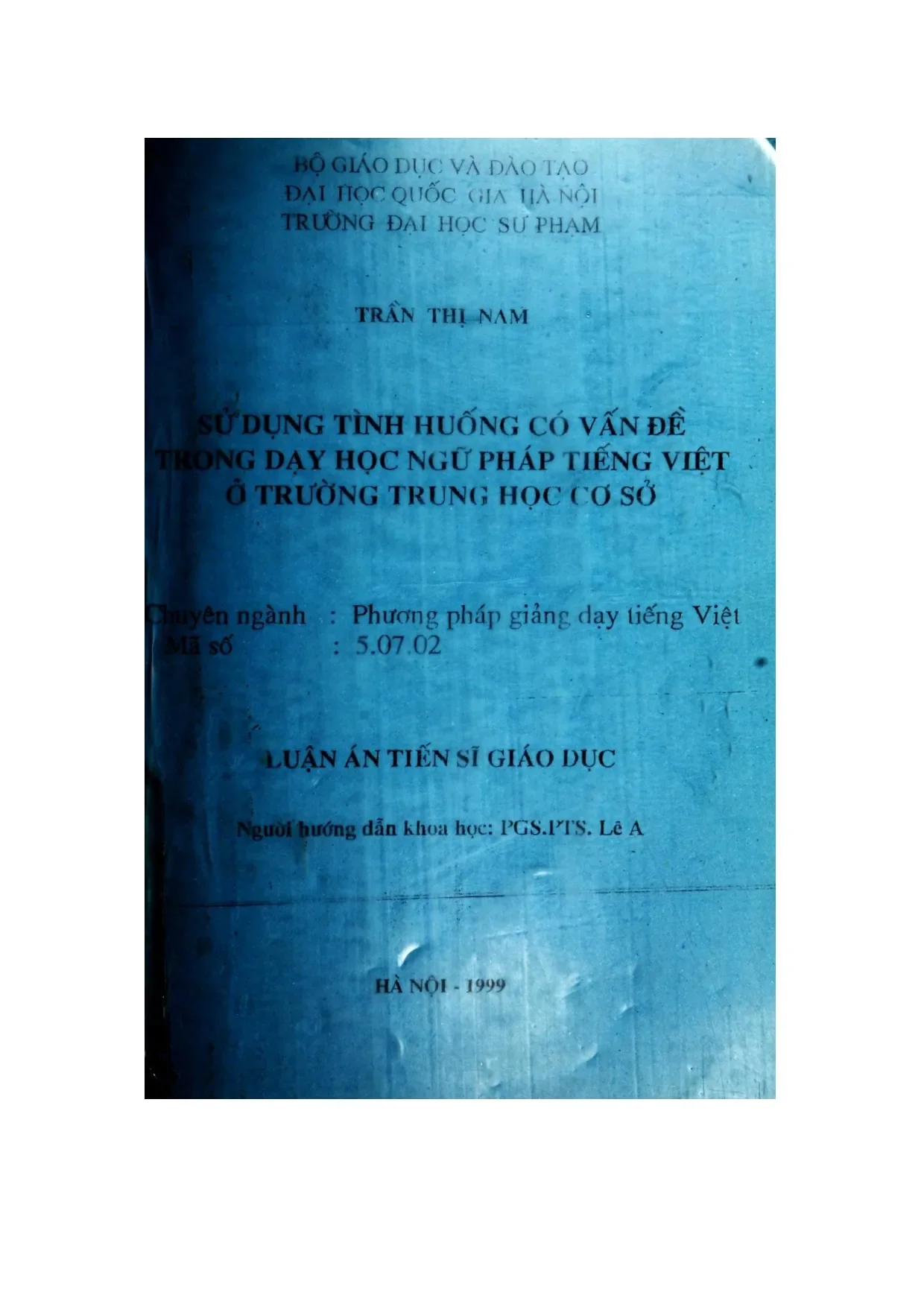 Luận án: Sử dụng tình huống có vấn đề trong dạy học ngữ pháp tiếng Việt