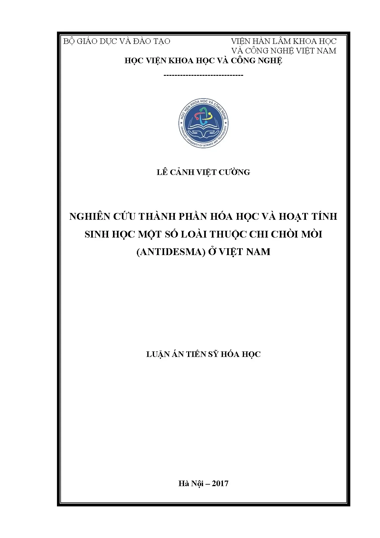 Nghiên cứu thành phần hóa học và hoạt tính sinh học chi Antidesma