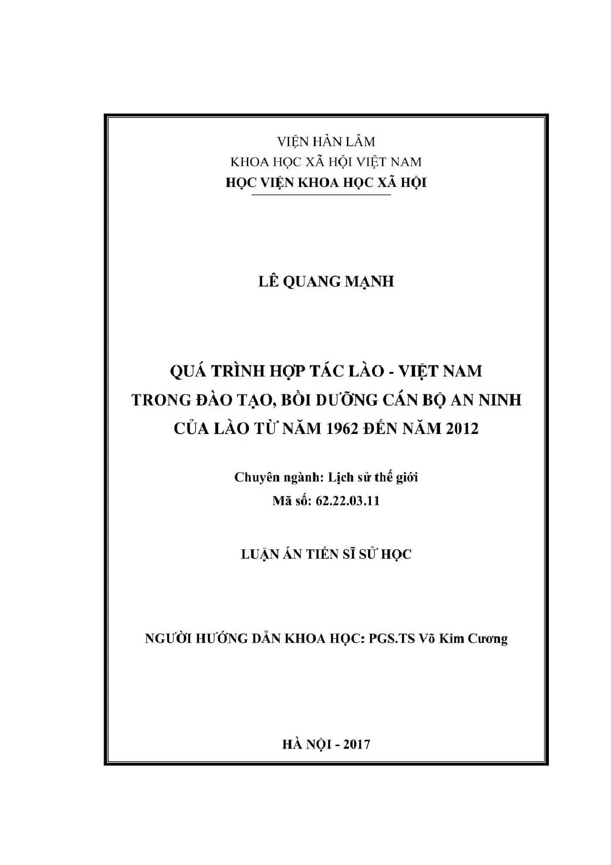 Quá trình hợp tác lào việt nam trong đào tạo bồi dưỡng cán b
