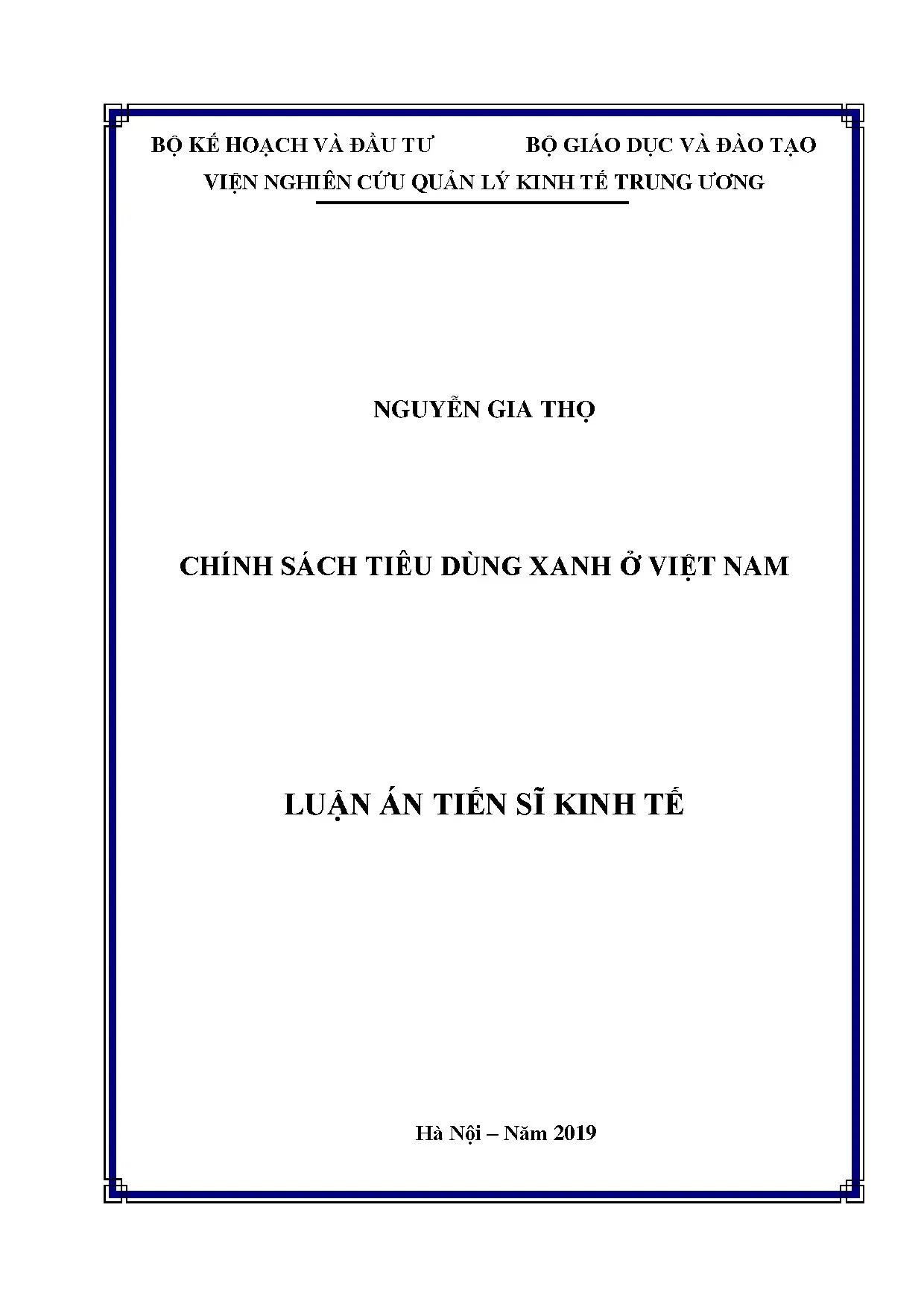 Chính sách tiêu dùng xanh ở Việt Nam - Luận án tiến sĩ