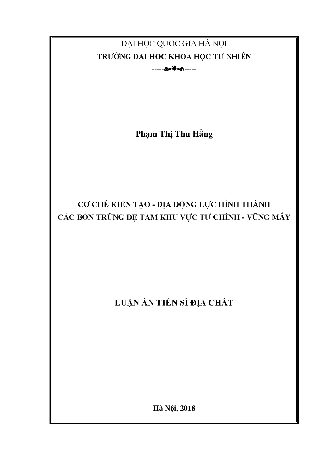 Cơ chế kiến tạo hình thành bồn trũng đệ tam tại Tu Chinh-Vũng Mây