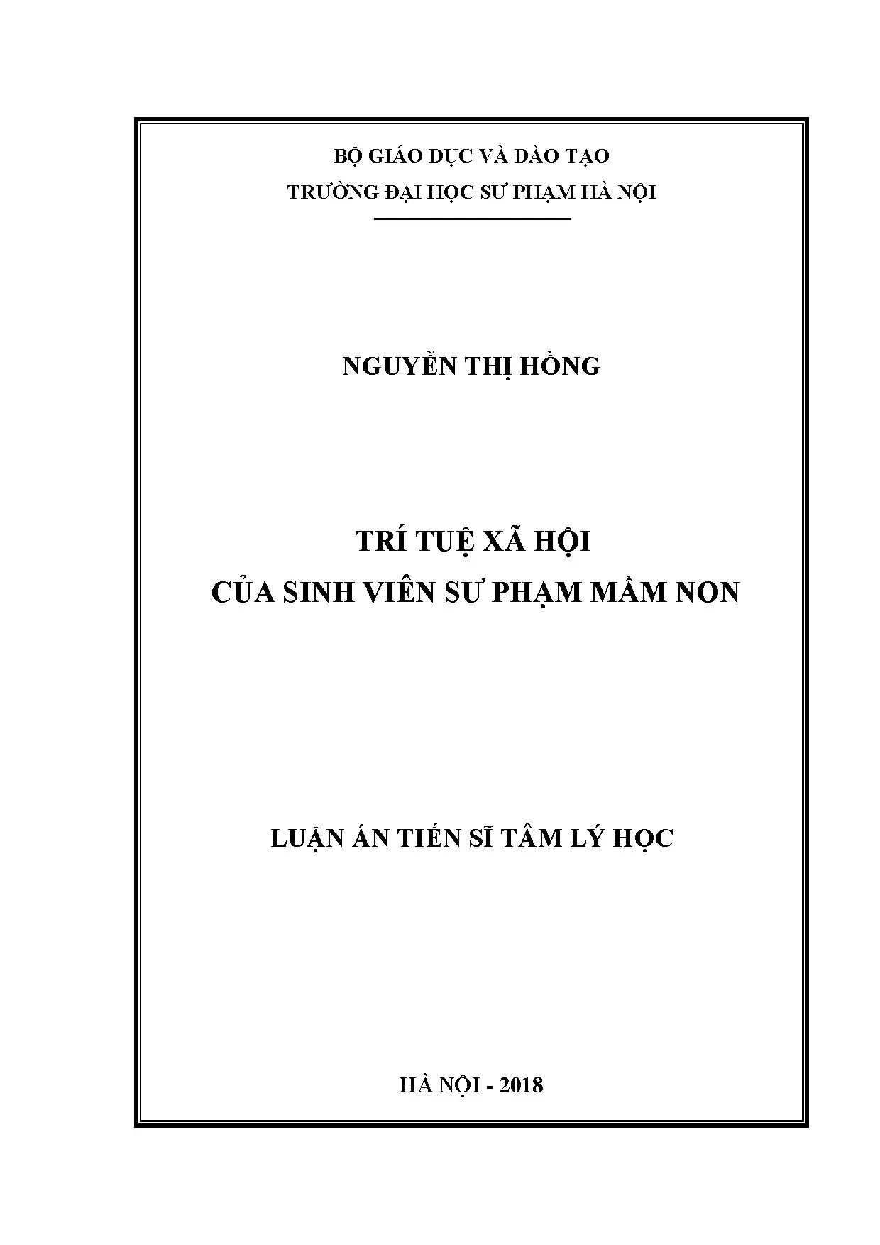 Trí tuệ xã hội sinh viên sư phạm mầm non - Luận án tiến sĩ