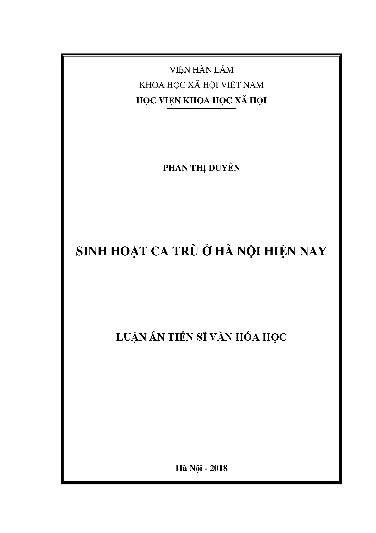 Sinh hoạt ca trù ở hà nội hiện nay luận án tiến sĩ