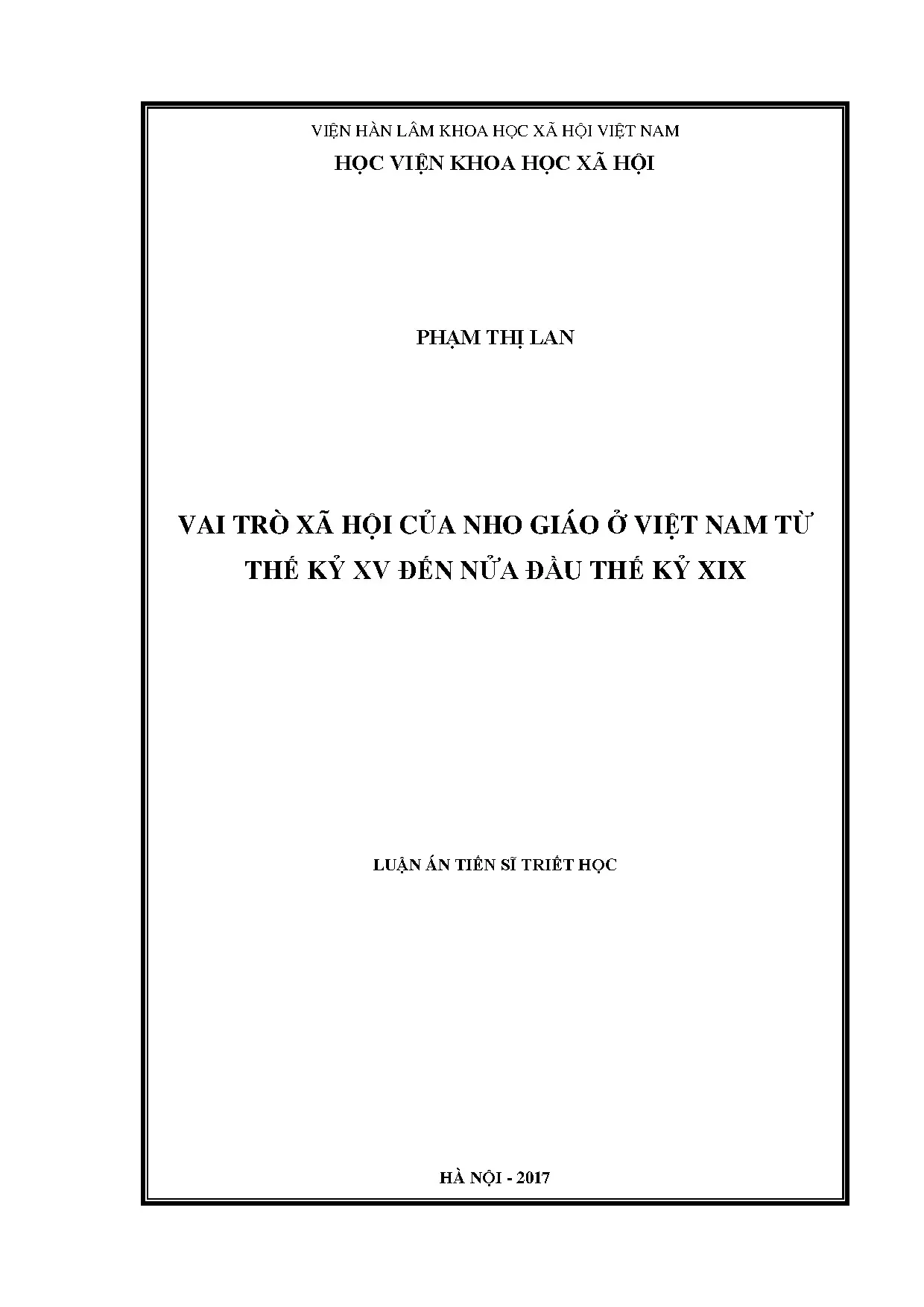 Vai trò xã hội của Nho giáo ở Việt Nam thế kỷ XV-XIX