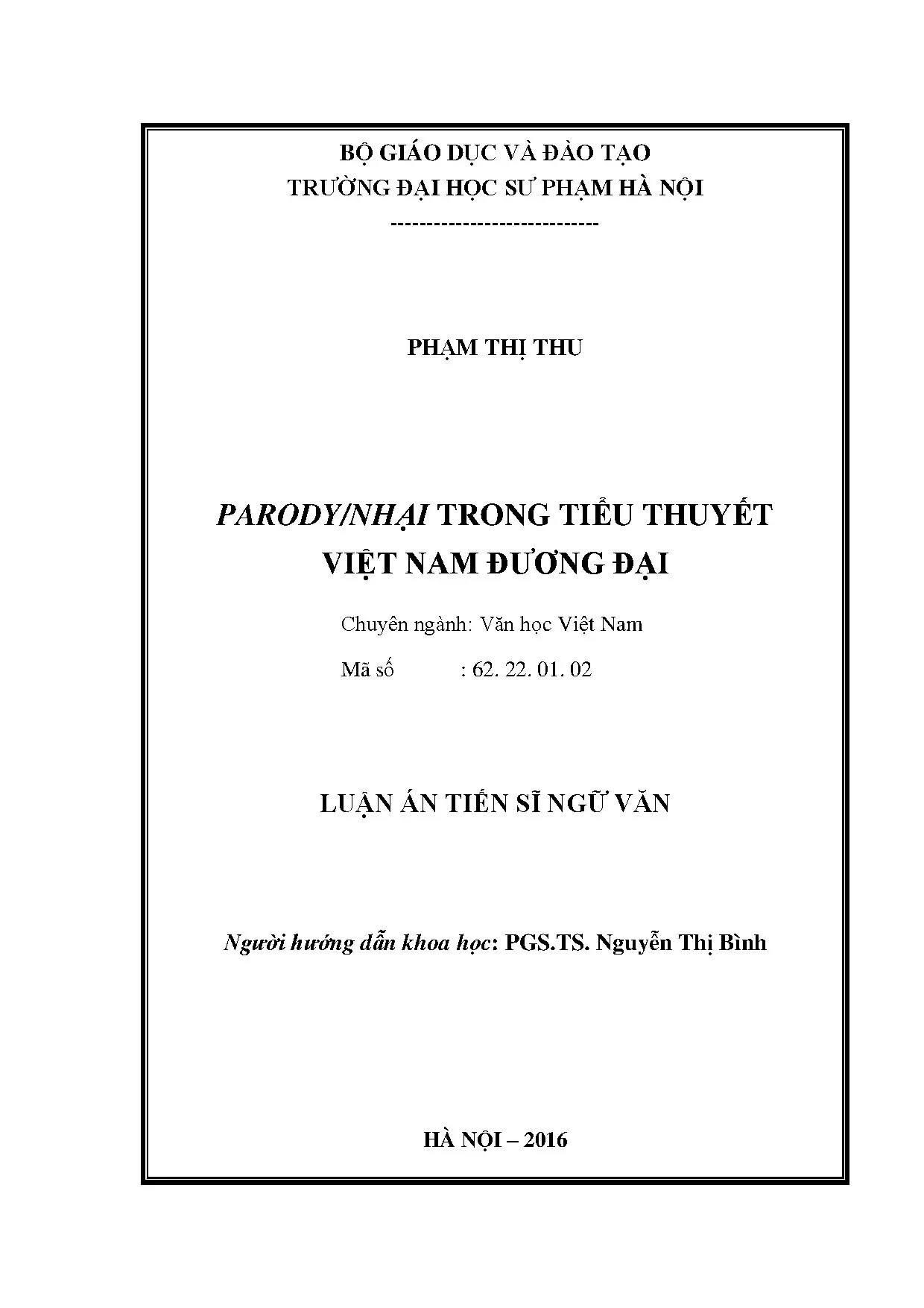 Nghiên cứu parody/nhại trong tiểu thuyết Việt Nam đương đại