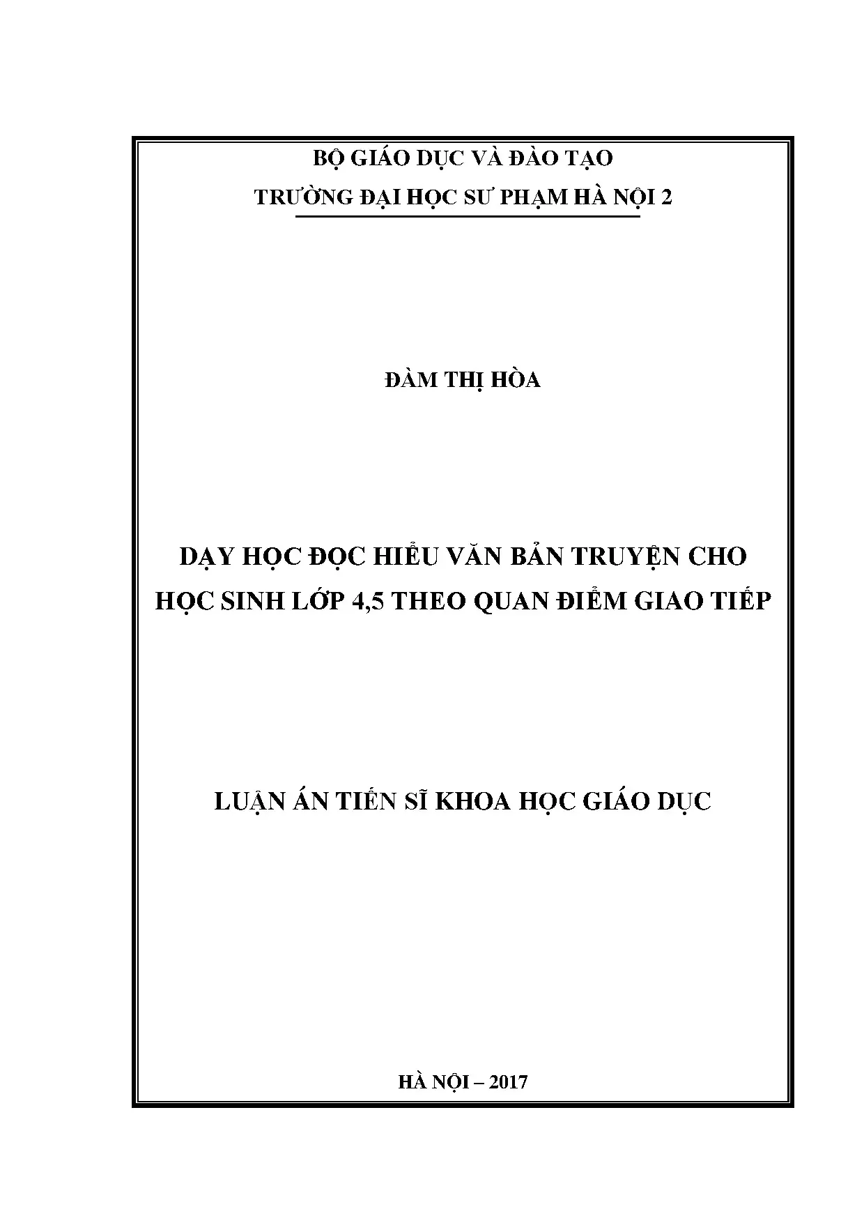 Dạy học đọc hiểu văn bản truyện lớp 4,5 quan điểm giao tiếp